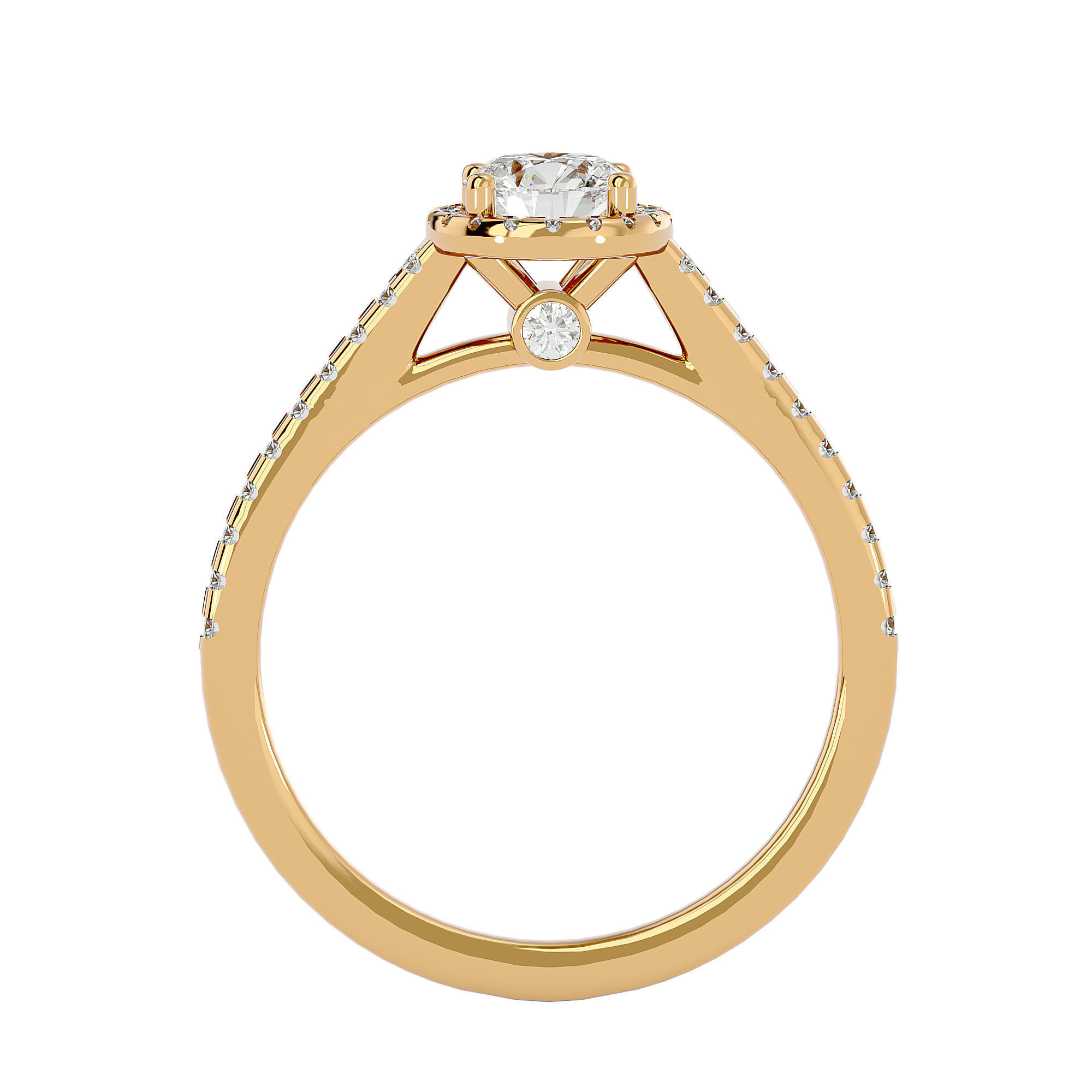 Round Halo solitaire wedding engagement ring with 360 view 3D print model_6