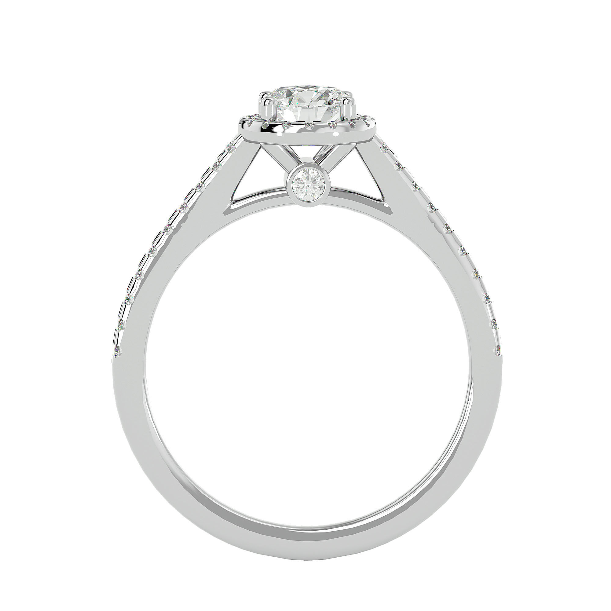 Round Halo solitaire wedding engagement ring with 360 view 3D print model_5