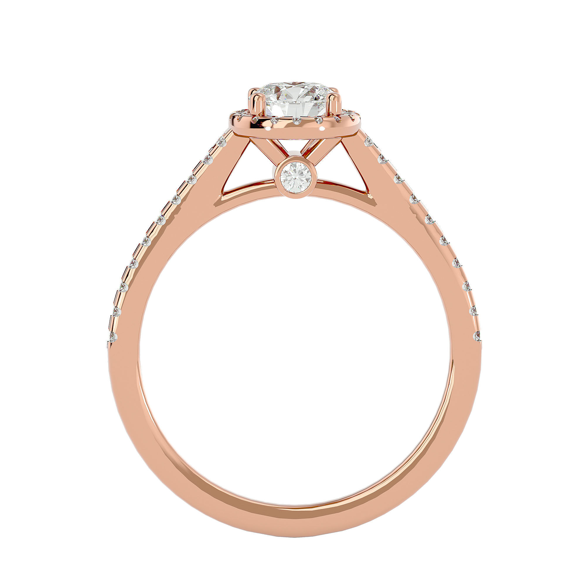 Round Halo solitaire wedding engagement ring with 360 view 3D print model_7