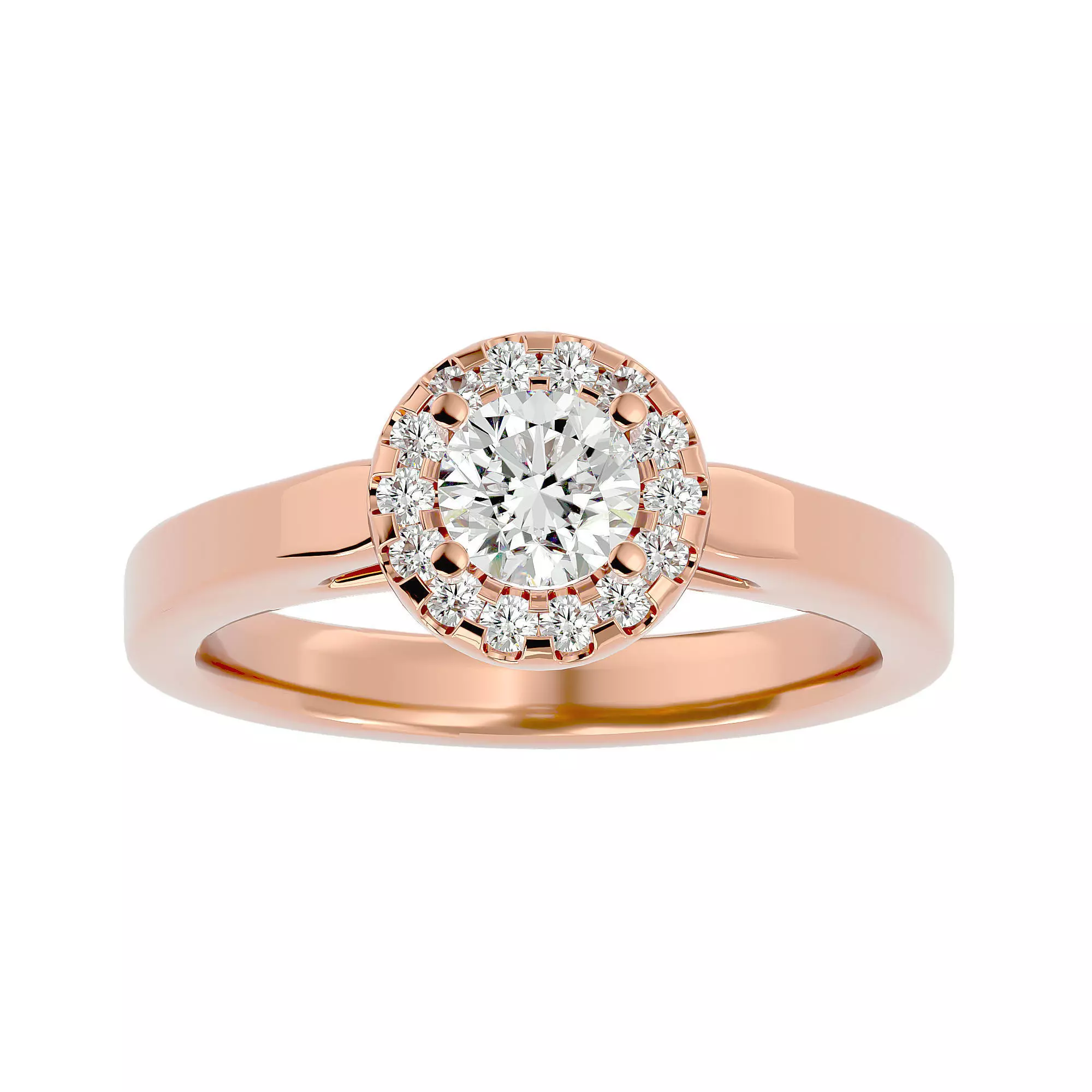 Round Halo solitaire wedding engagement ring with 360 view 3D print model_0