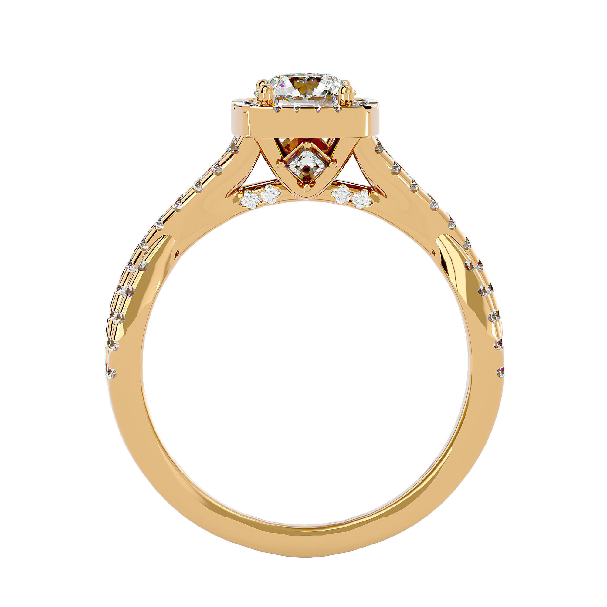 Round Halo solitaire wedding engagement ring with 360 view 3D print model_6