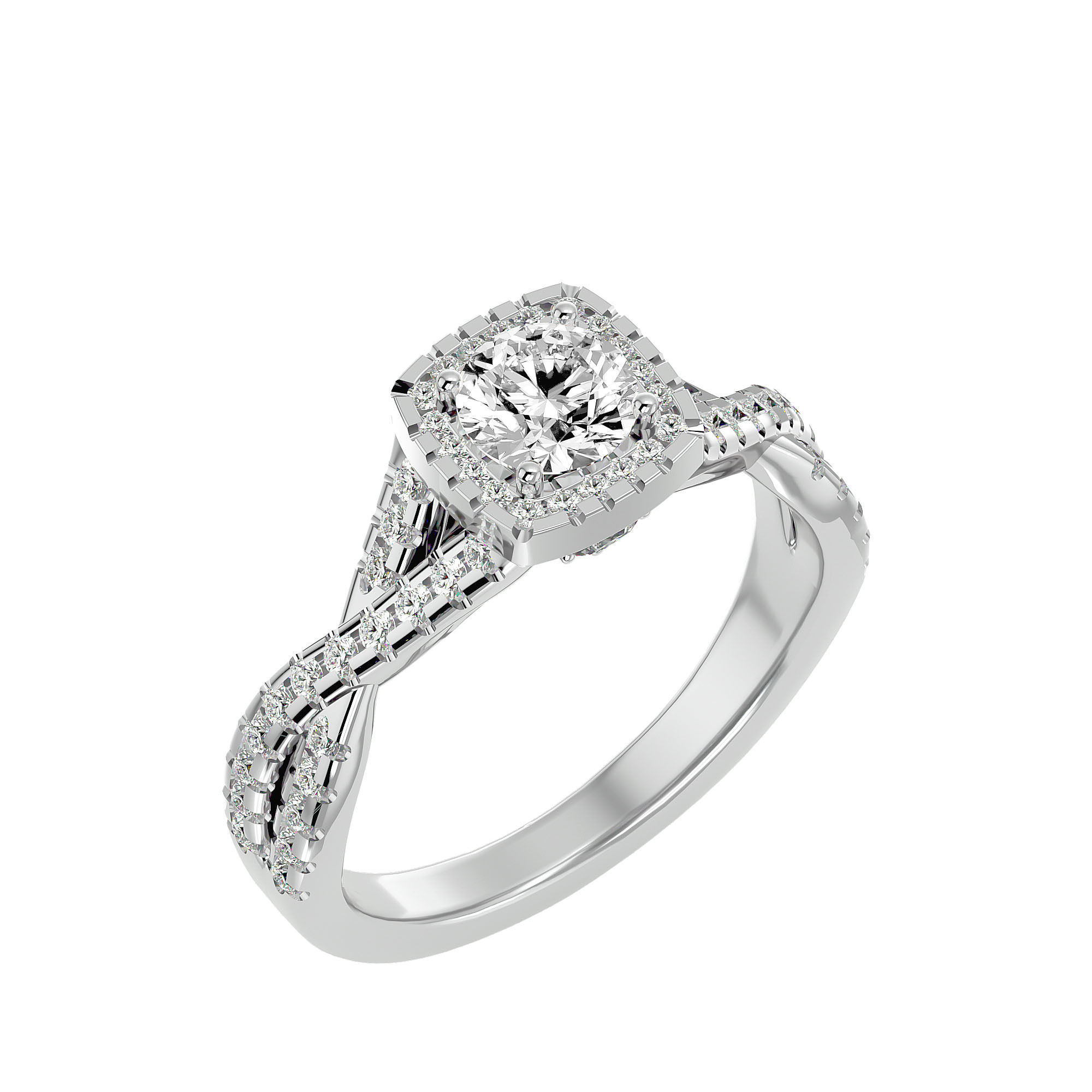 Round Halo solitaire wedding engagement ring with 360 view 3D print model_11