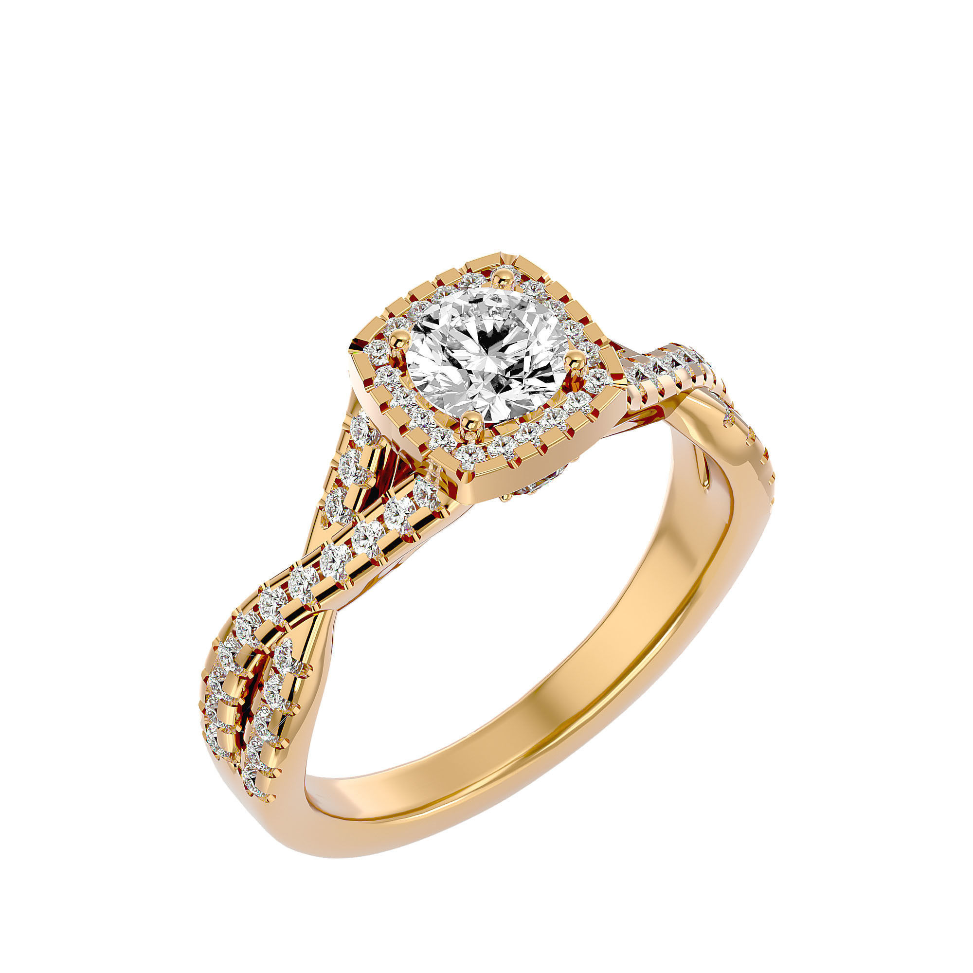 Round Halo solitaire wedding engagement ring with 360 view 3D print model_12