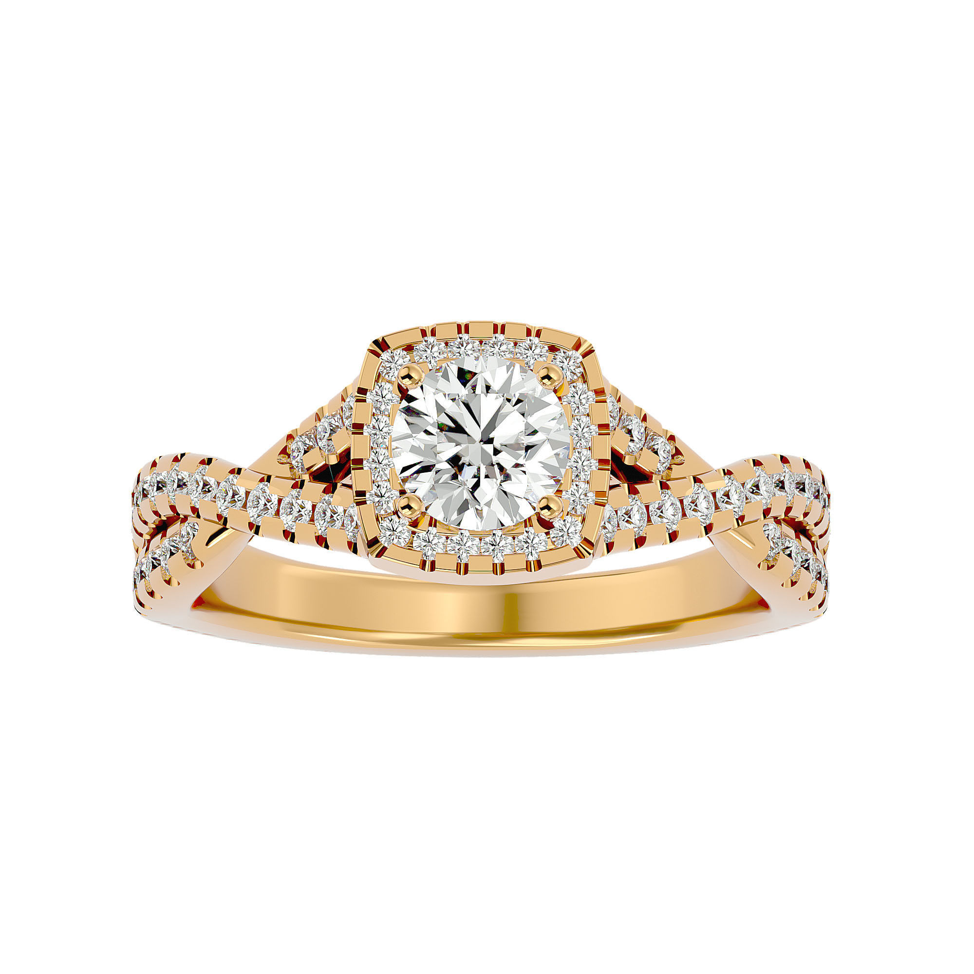 Round Halo solitaire wedding engagement ring with 360 view 3D print model_3