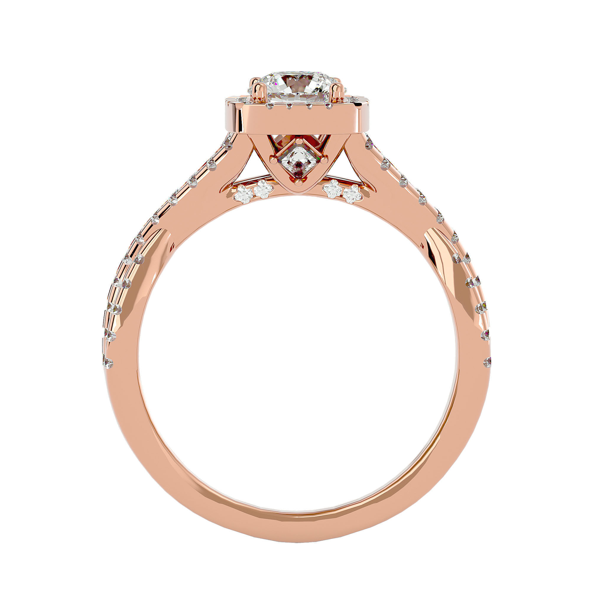 Round Halo solitaire wedding engagement ring with 360 view 3D print model_7