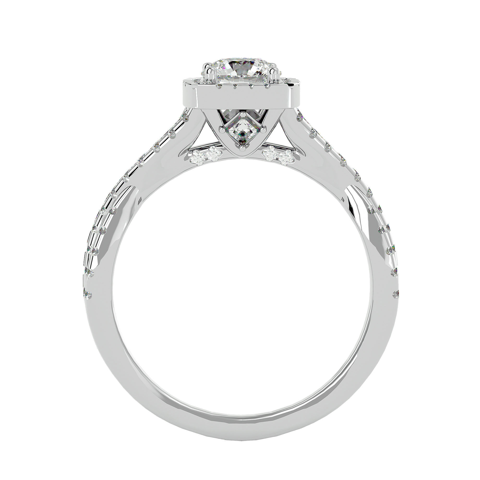 Round Halo solitaire wedding engagement ring with 360 view 3D print model_5