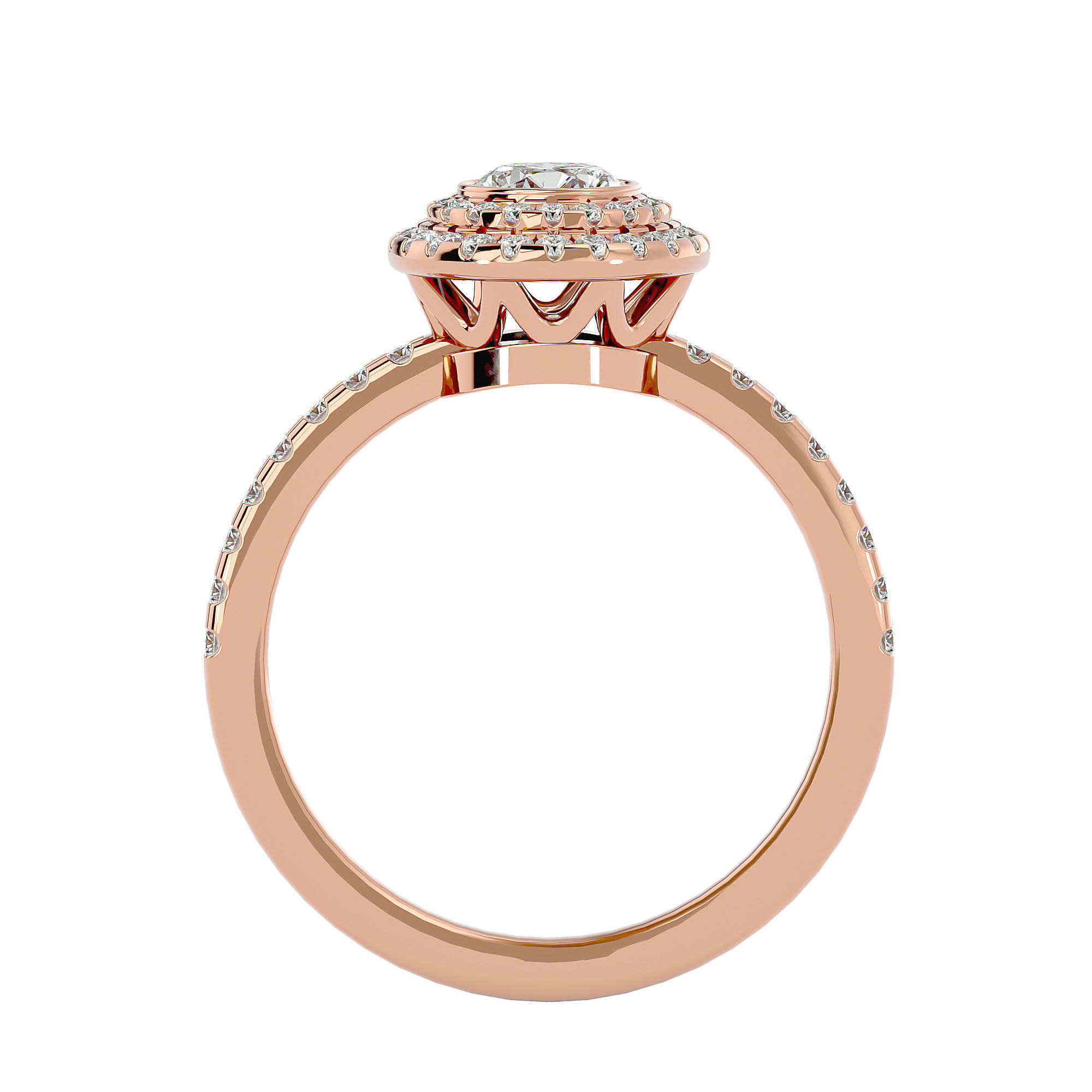 Round Halo solitaire wedding engagement ring with 360 view 3D print model_7