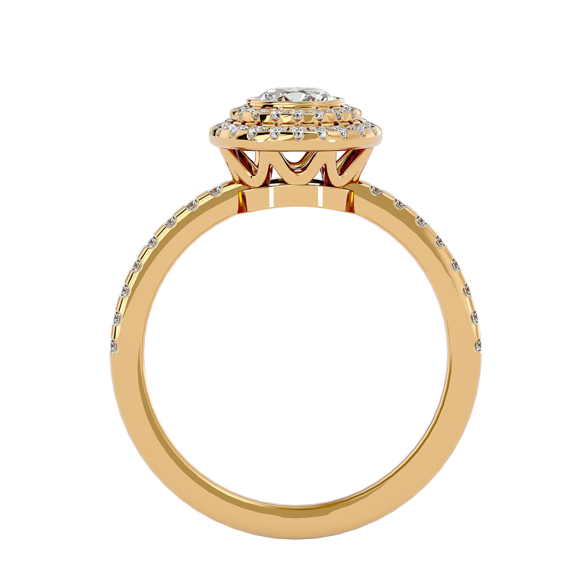 Round Halo solitaire wedding engagement ring with 360 view 3D print model_6