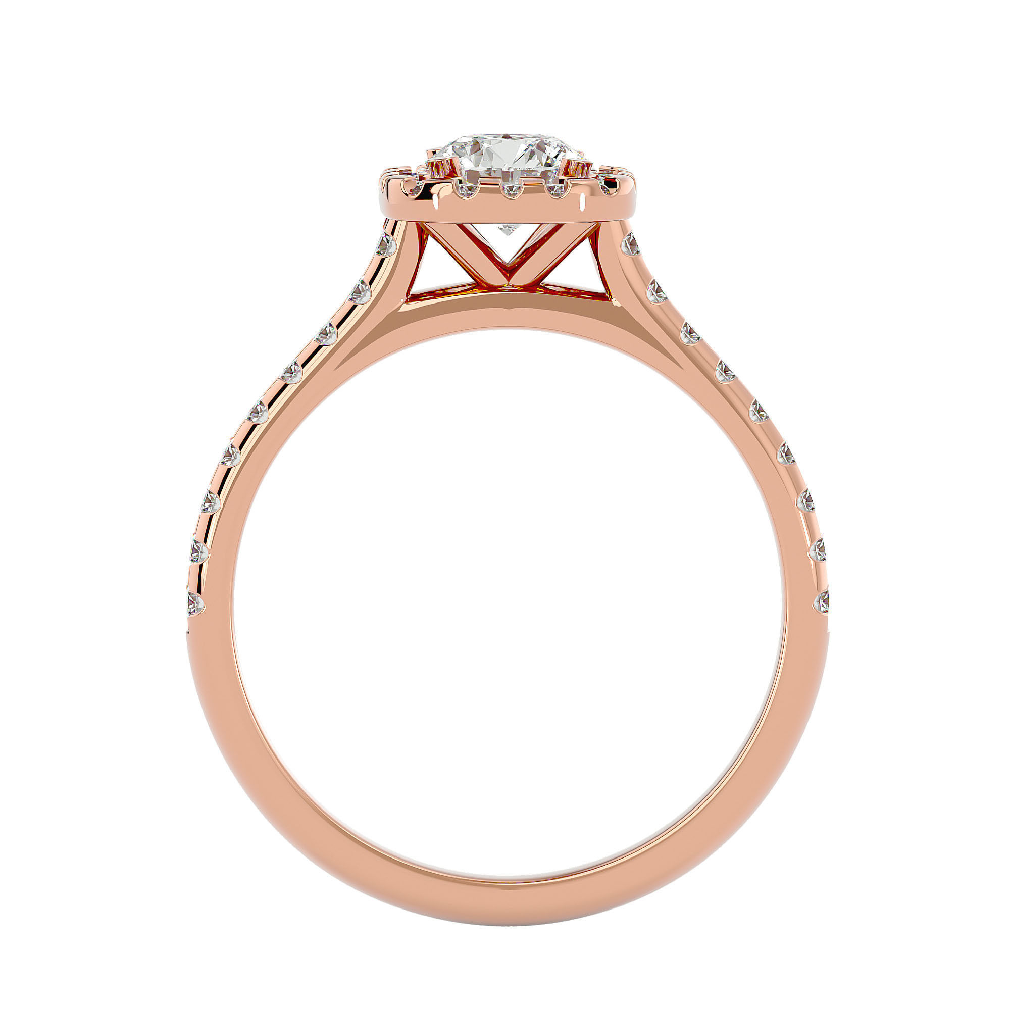 Round Halo solitaire wedding engagement ring with 360 view 3D print model_7