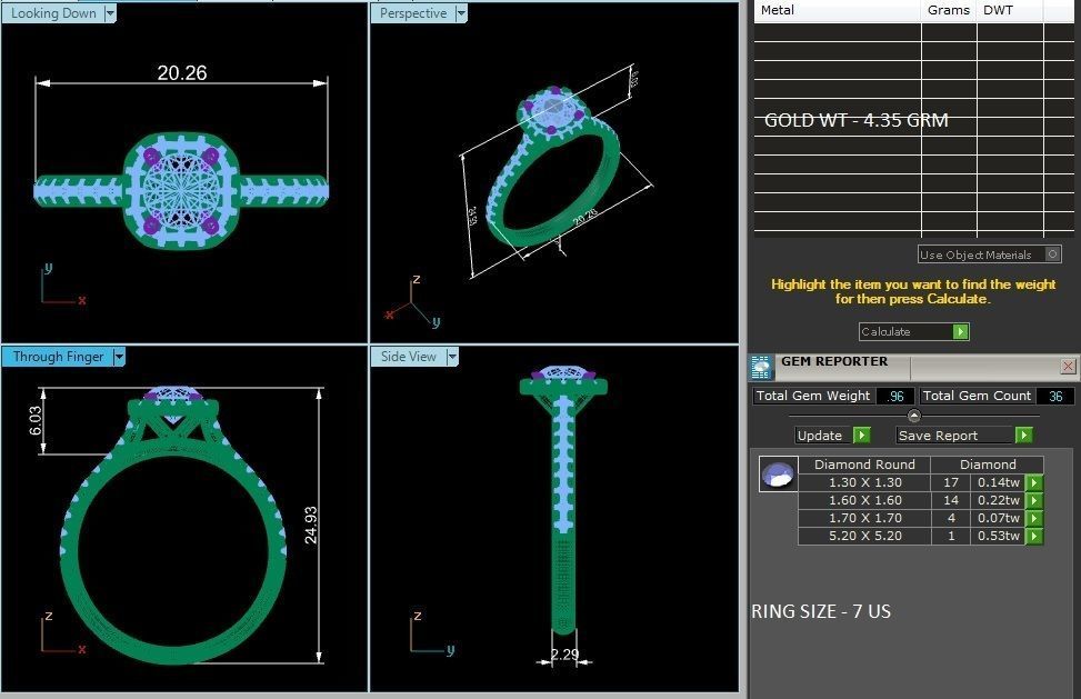 Round Halo solitaire wedding engagement ring with 360 view 3D print model_3