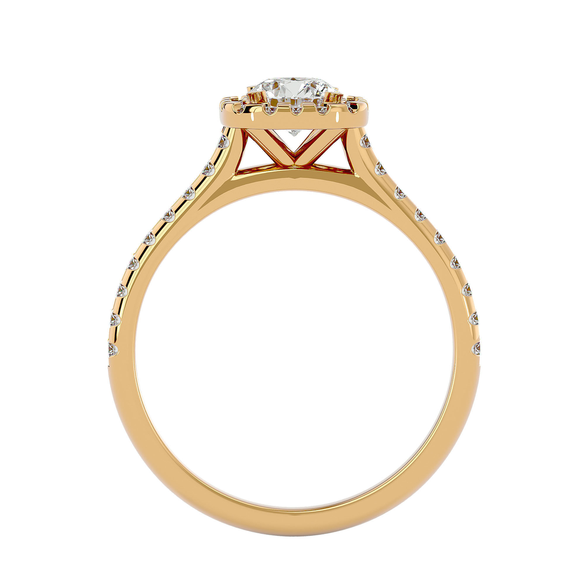 Round Halo solitaire wedding engagement ring with 360 view 3D print model_6
