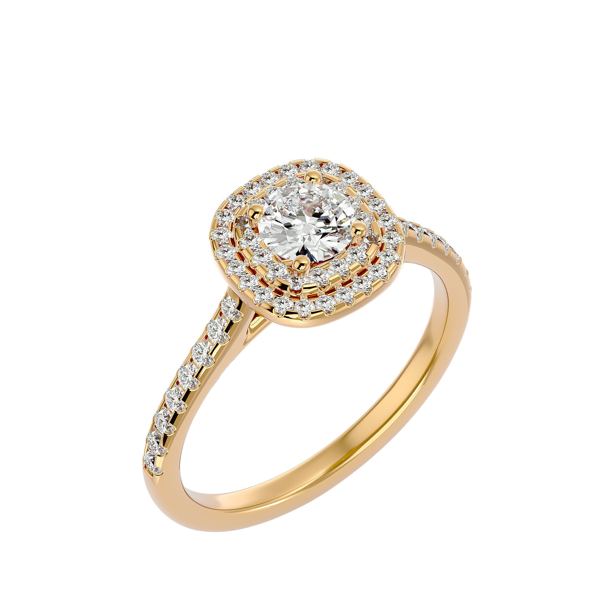 Round Halo solitaire wedding engagement ring with 360 view 3D print model_12