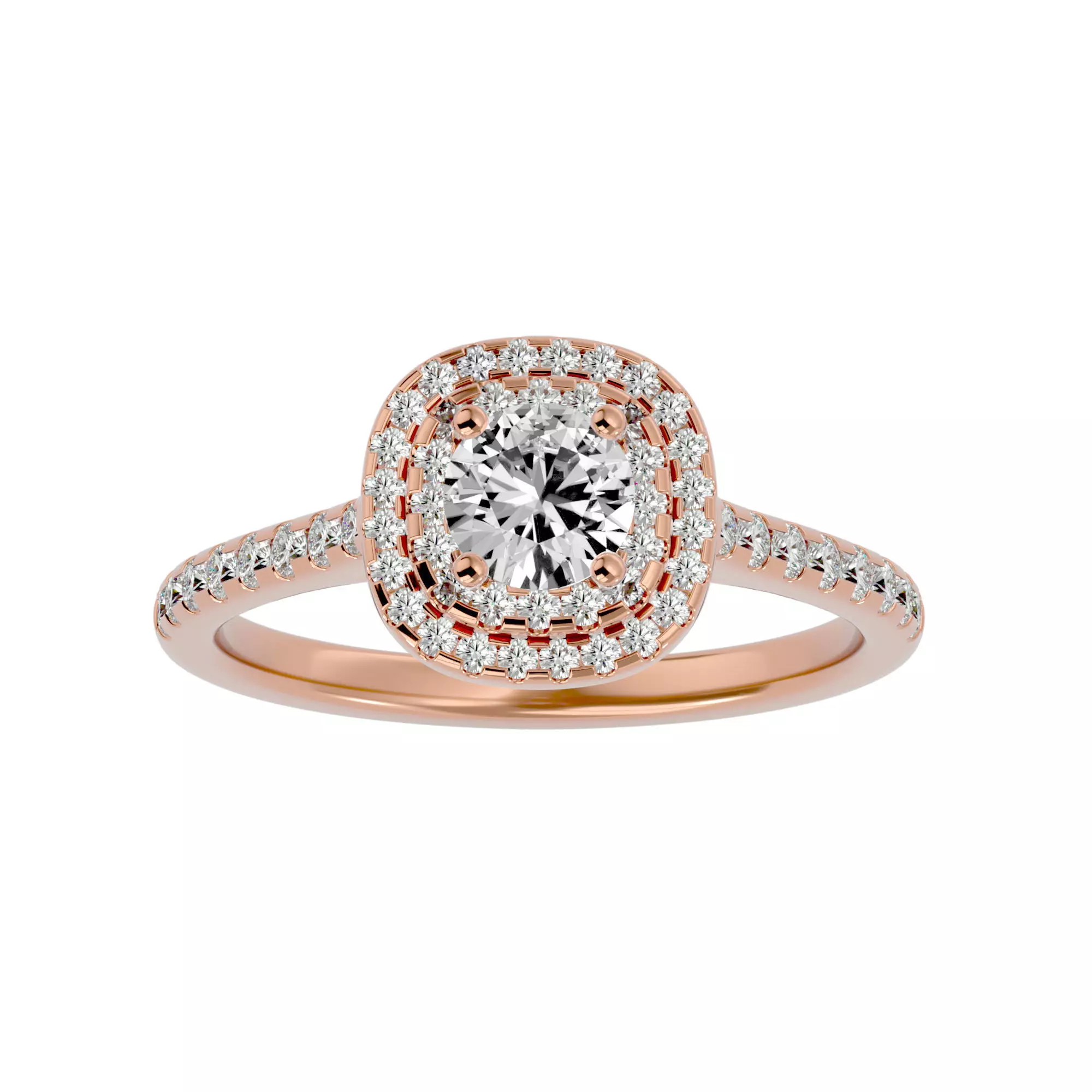 Round Halo solitaire wedding engagement ring with 360 view 3D print model_0