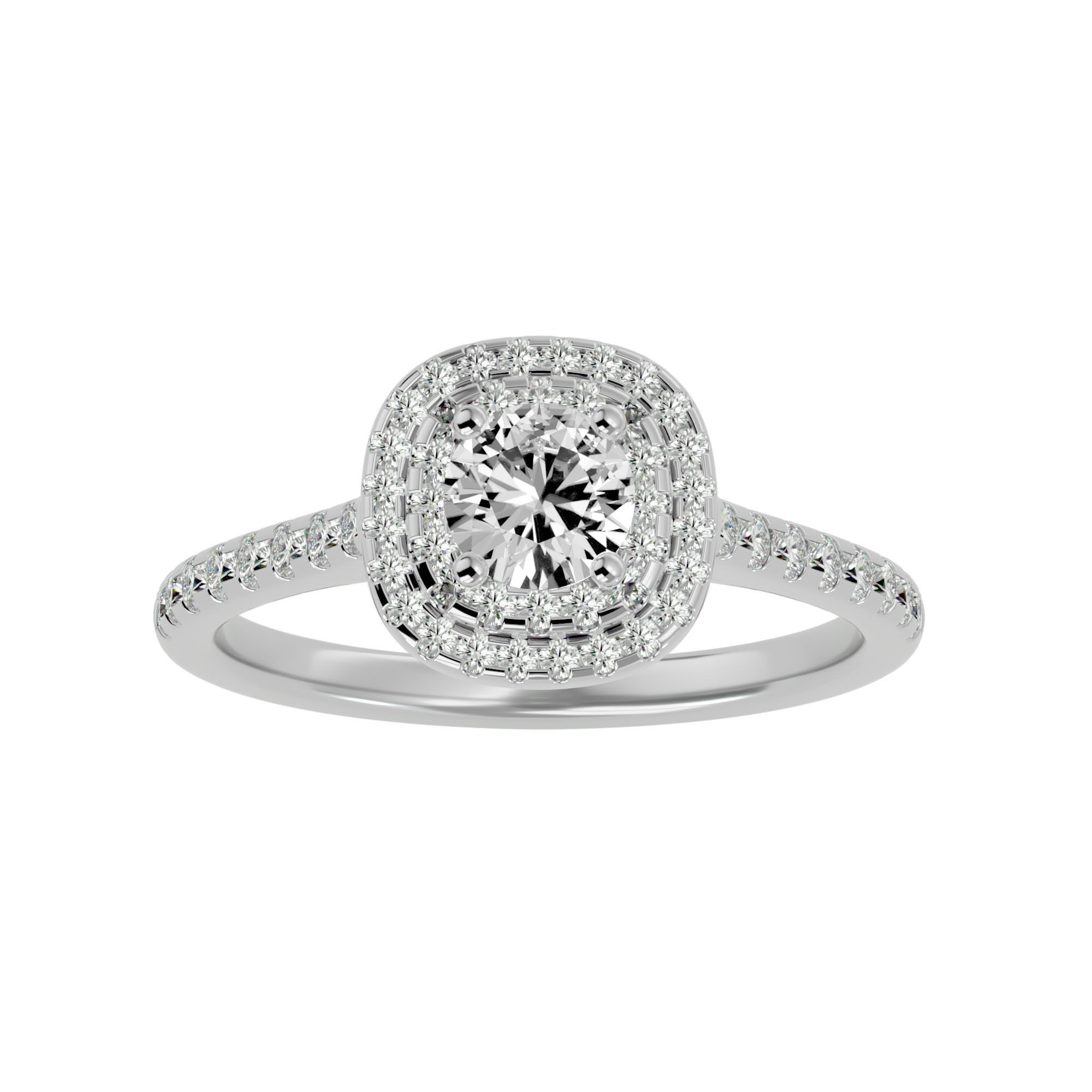 Round Halo solitaire wedding engagement ring with 360 view 3D print model_3