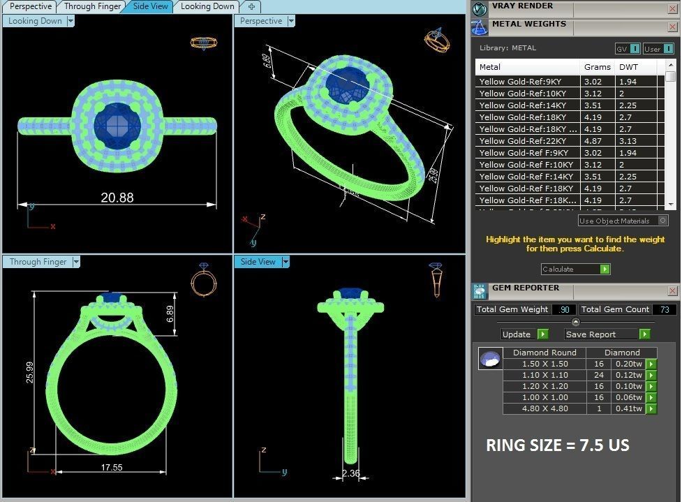 Round Halo solitaire wedding engagement ring with 360 view 3D print model_5