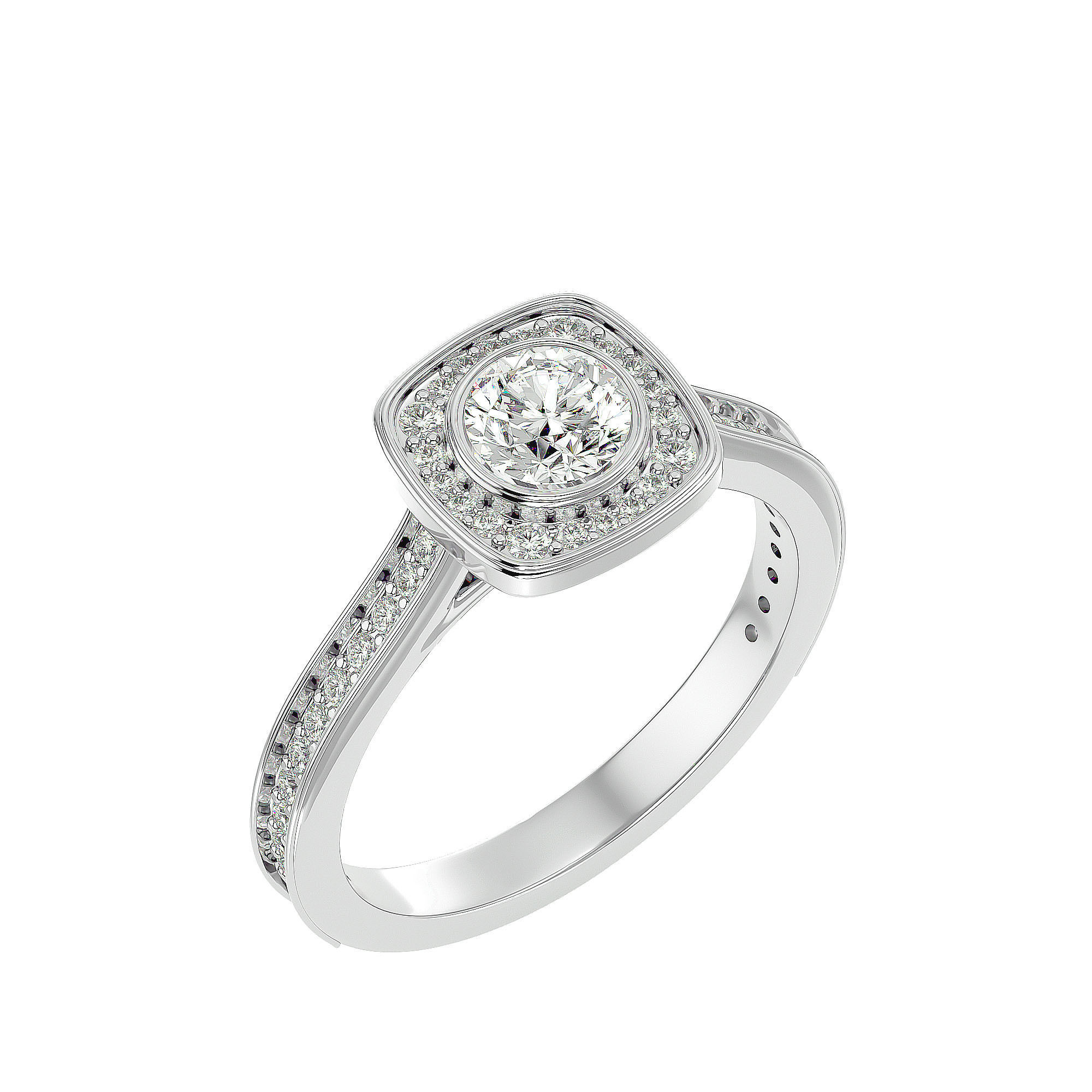 Round Halo solitaire wedding engagement ring with 360 view 3D print model_11