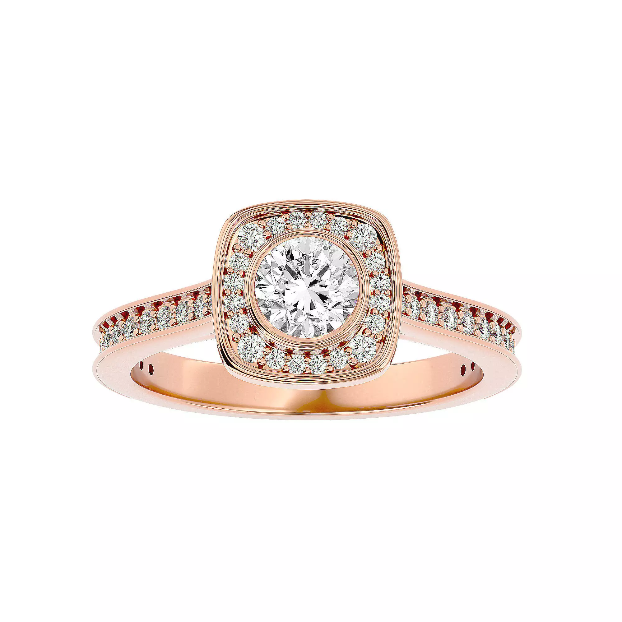 Round Halo solitaire wedding engagement ring with 360 view 3D print model_0