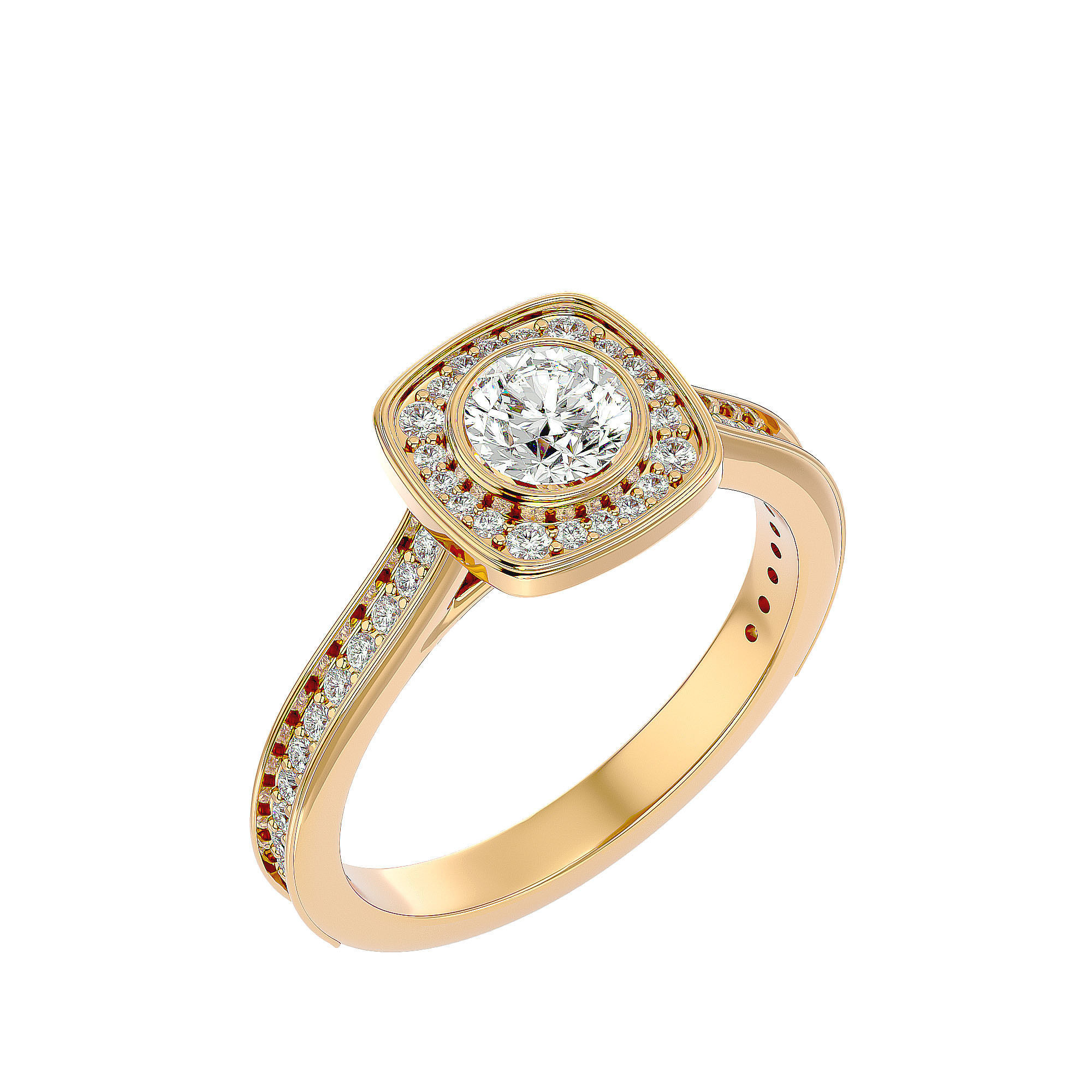 Round Halo solitaire wedding engagement ring with 360 view 3D print model_12