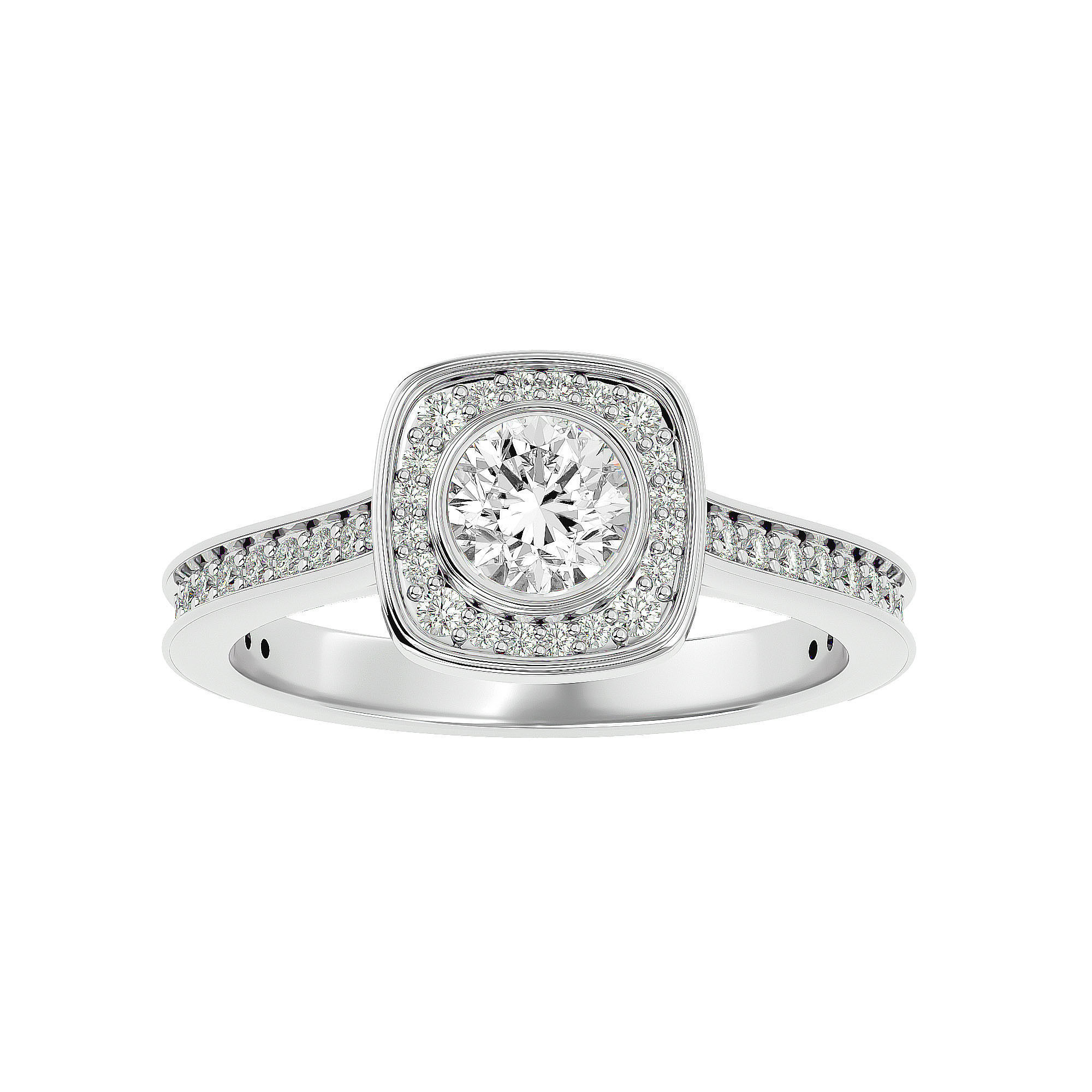 Round Halo solitaire wedding engagement ring with 360 view 3D print model_3