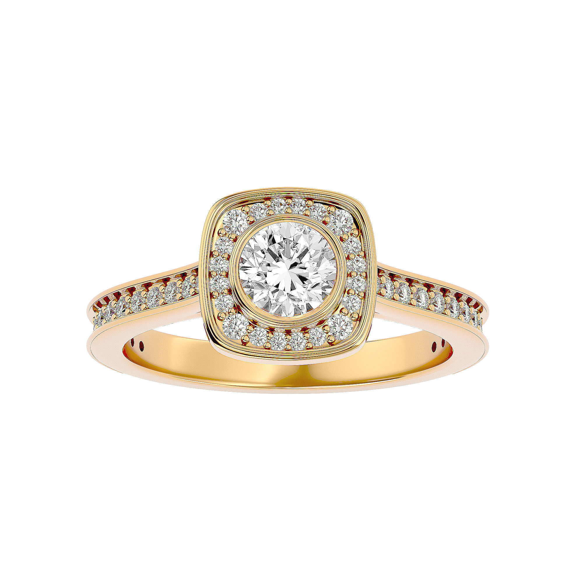 Round Halo solitaire wedding engagement ring with 360 view 3D print model_2