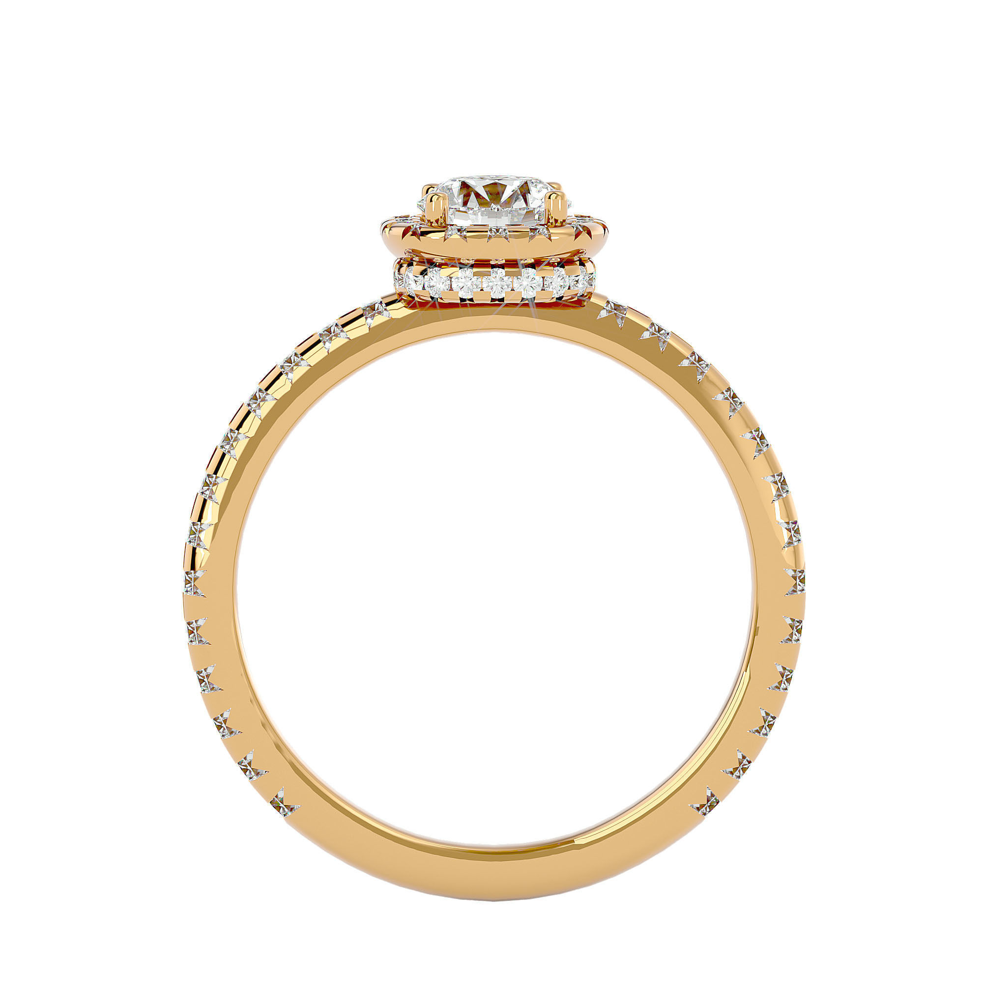Round Halo solitaire wedding engagement ring with 360 view 3D print model_6