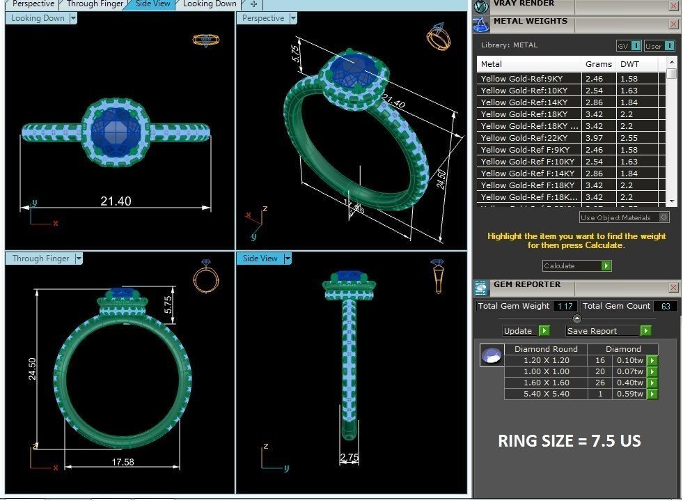 Round Halo solitaire wedding engagement ring with 360 view 3D print model_3