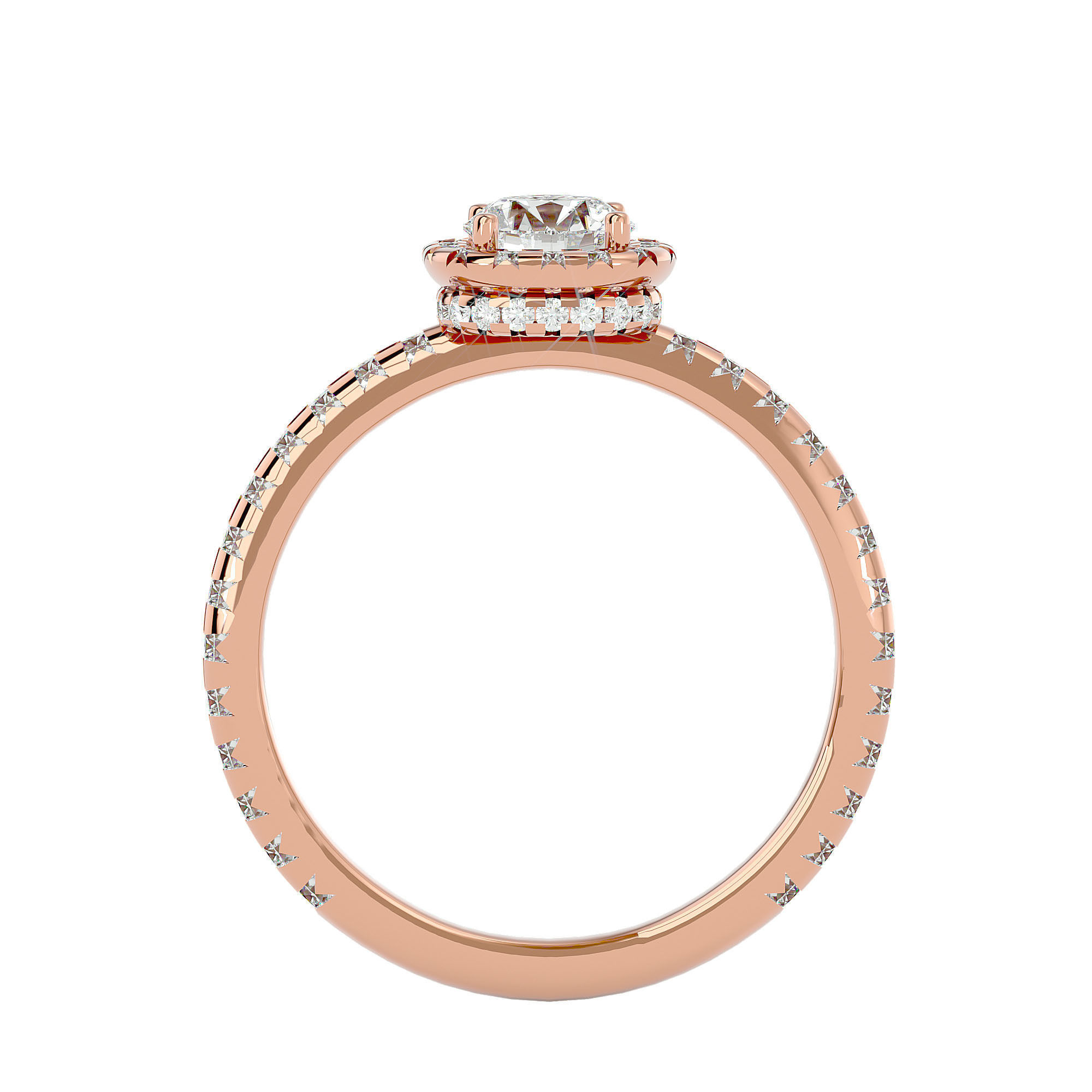 Round Halo solitaire wedding engagement ring with 360 view 3D print model_7