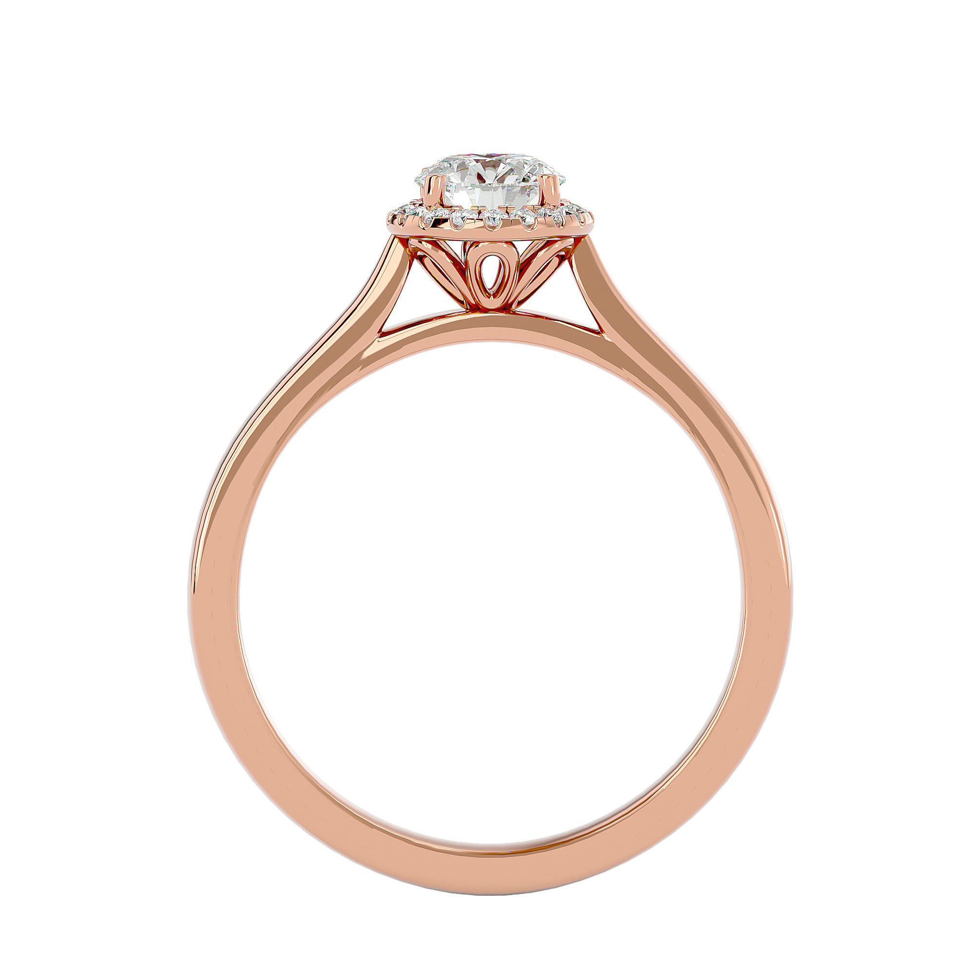 Round Halo solitaire wedding engagement ring with 360 view 3D print model_7