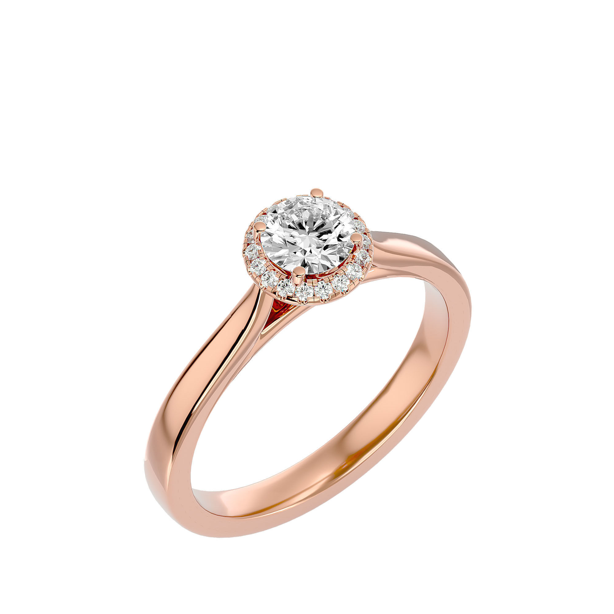 Round Halo solitaire wedding engagement ring with 360 view 3D print model_13