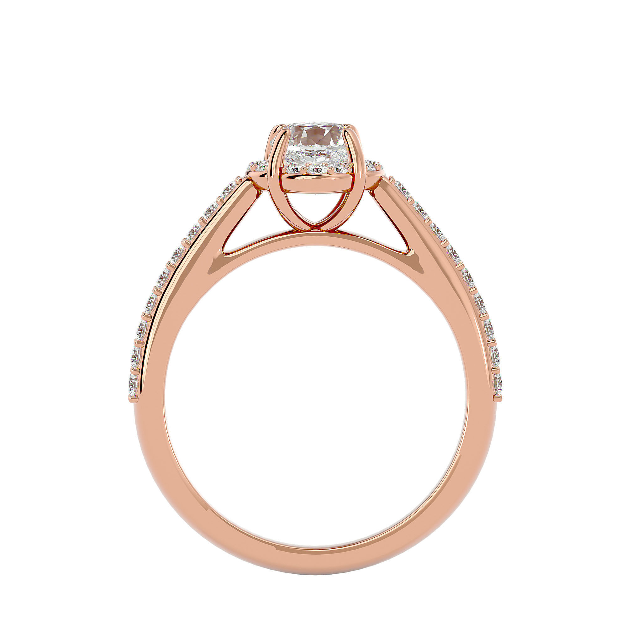 Round Halo solitaire wedding engagement ring with 360 view 3D print model_7