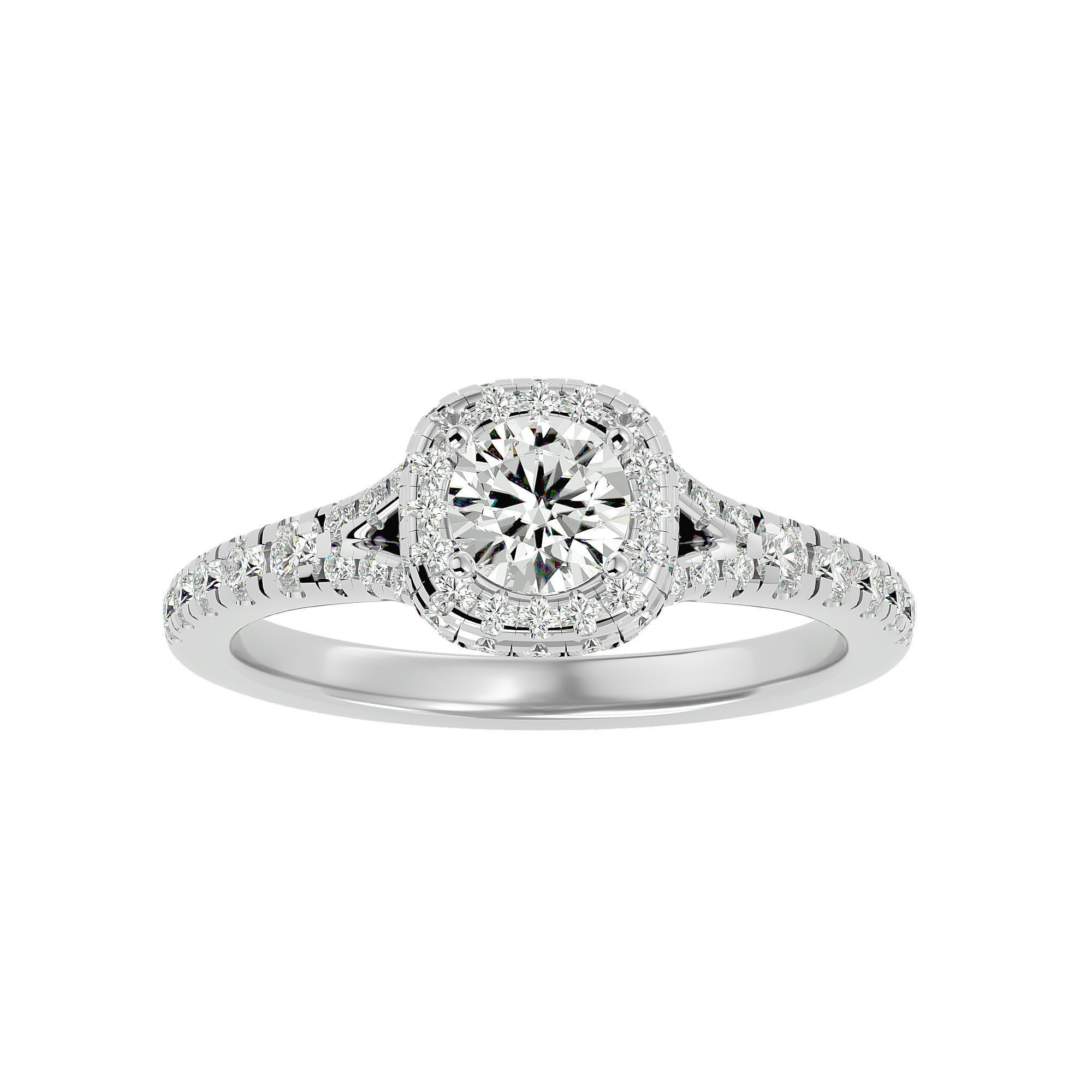 Round Halo solitaire wedding engagement ring with 360 view 3D print model_3