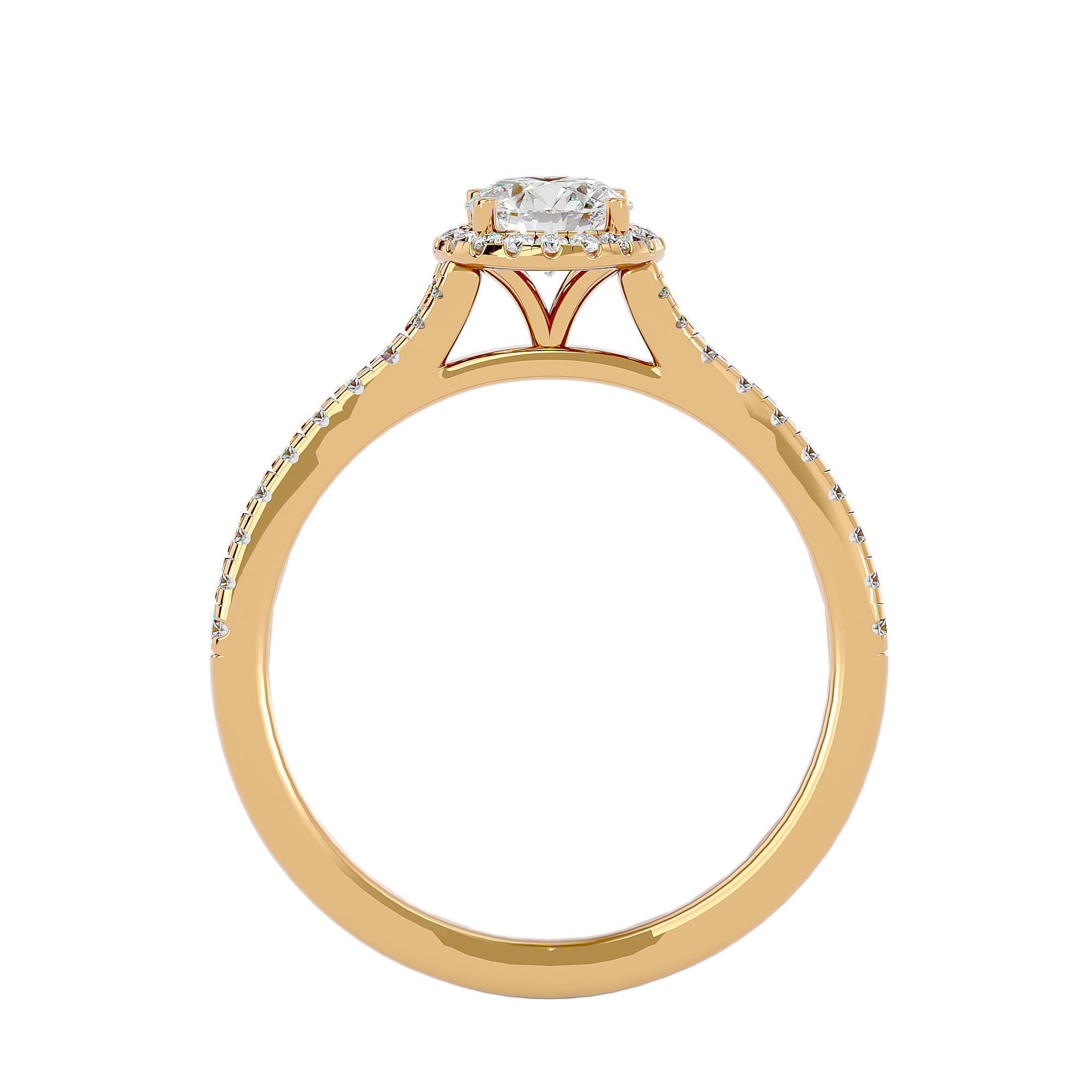 Round Halo solitaire wedding engagement ring with 360 view 3D print model_5