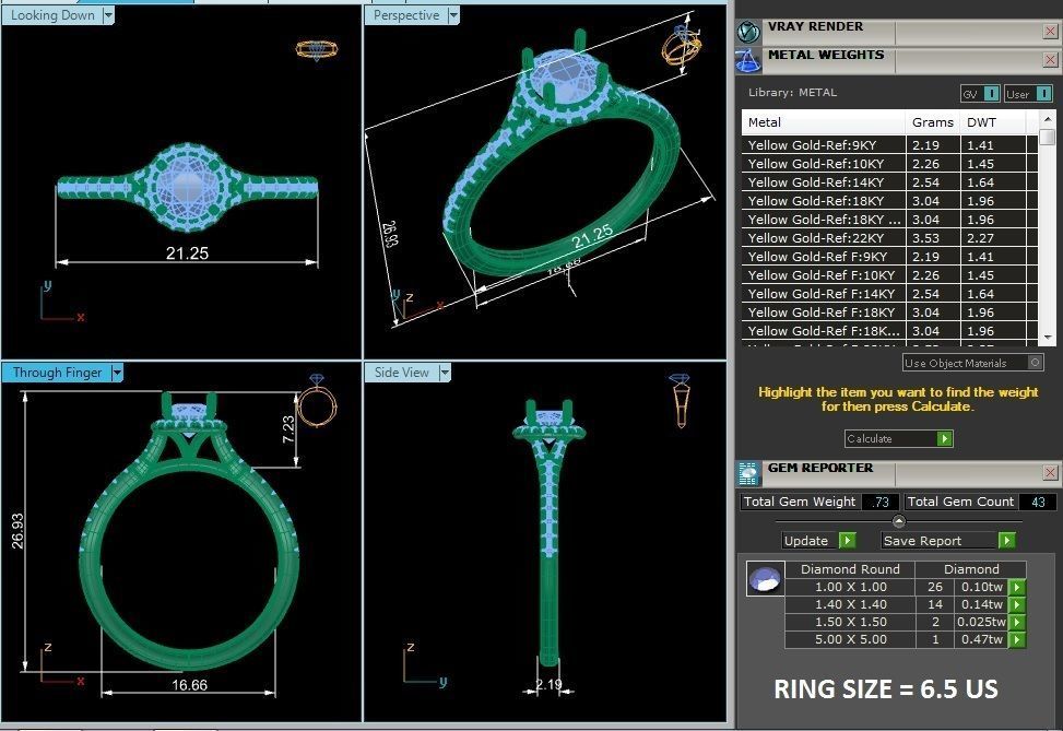 Round Halo solitaire wedding engagement ring with 360 view 3D print model_15