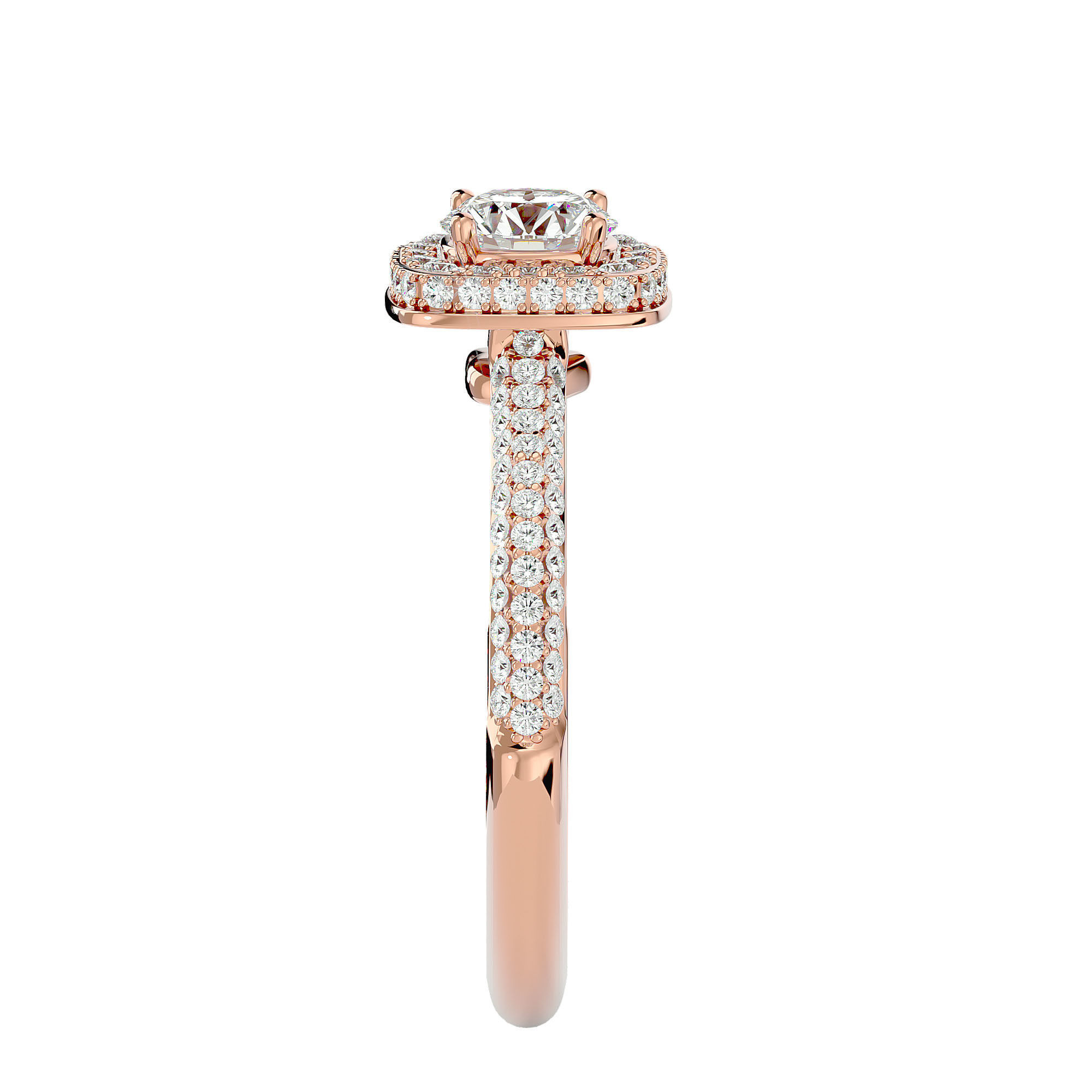 Round Halo solitaire wedding engagement ring with 360 view 3D print model_9