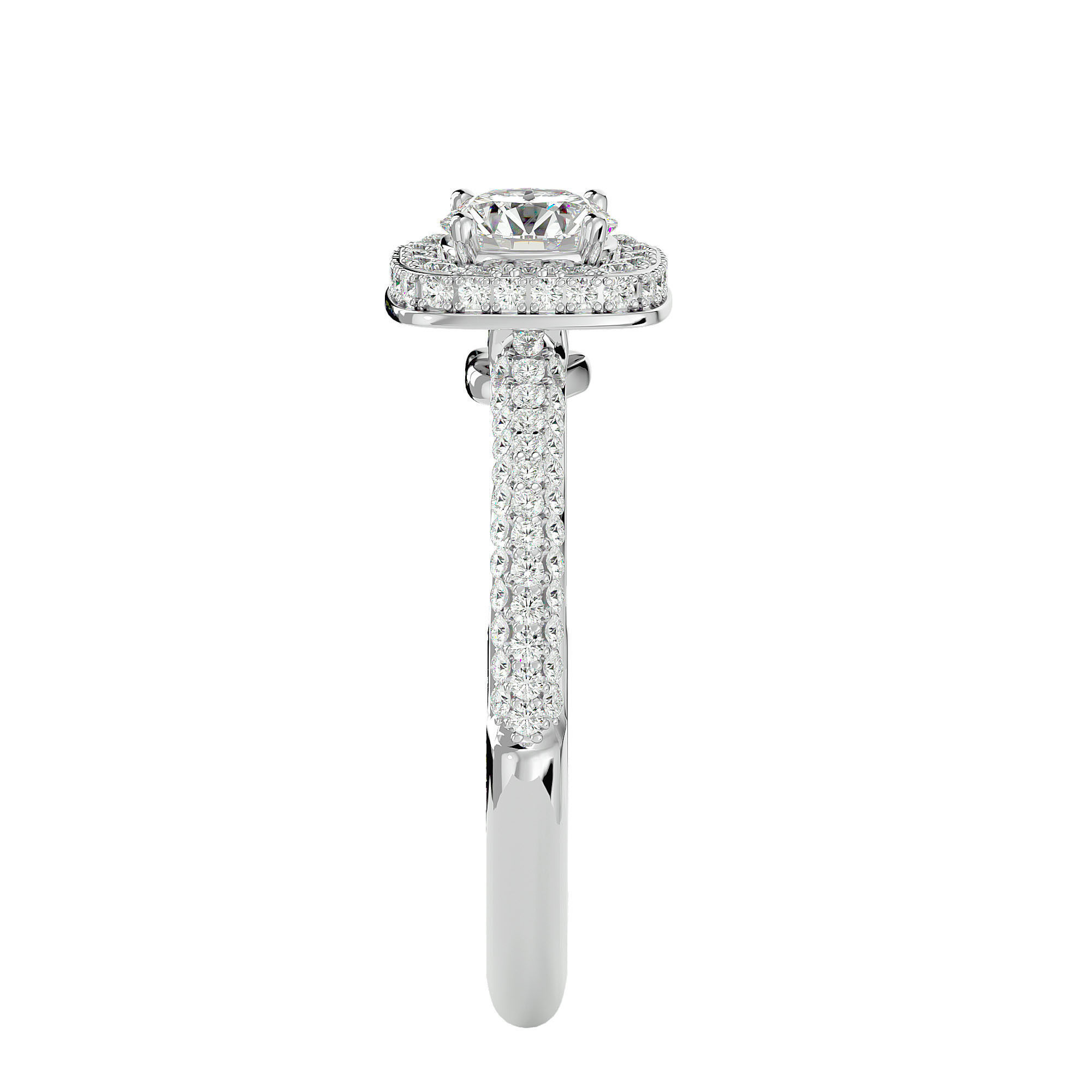 Round Halo solitaire wedding engagement ring with 360 view 3D print model_10