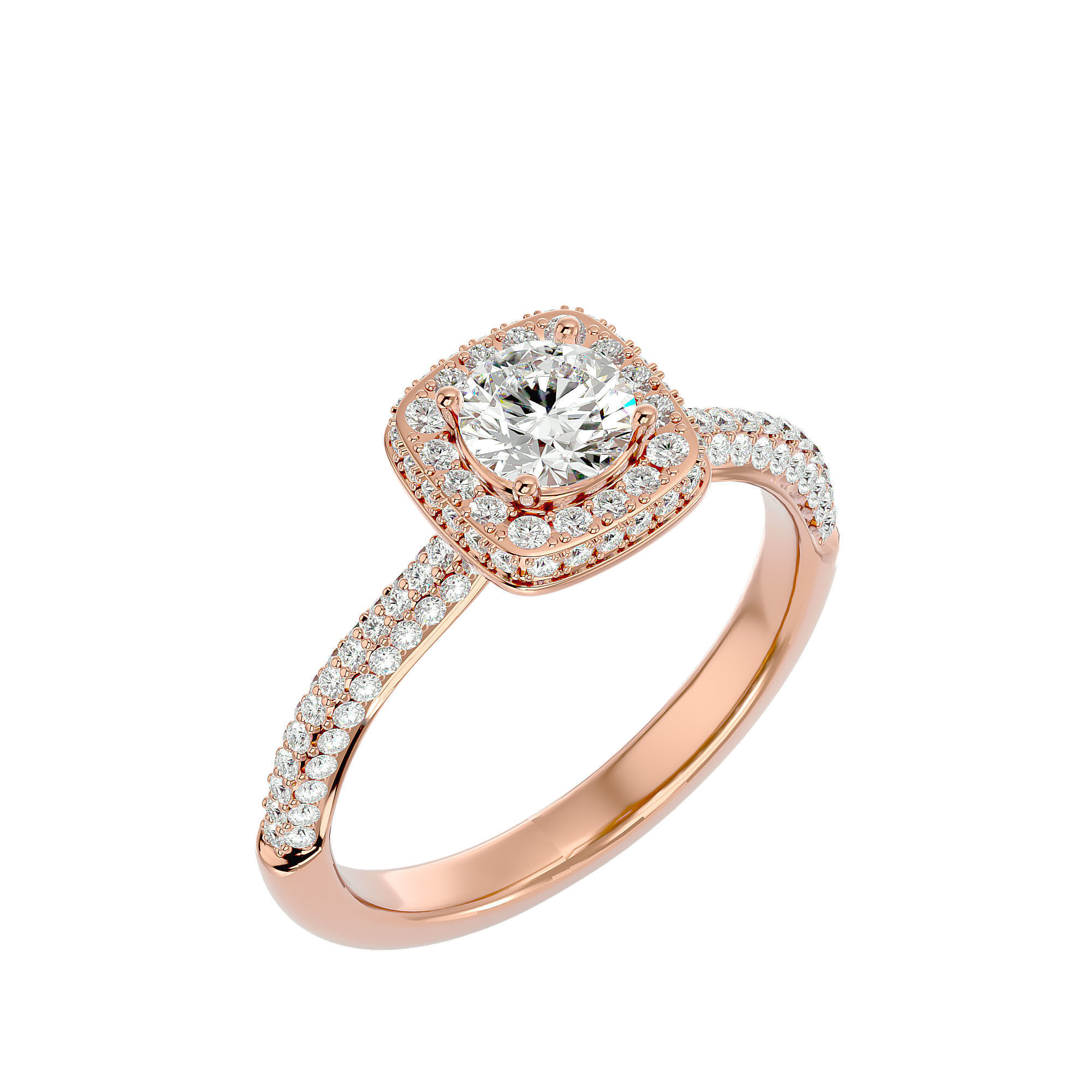 Round Halo solitaire wedding engagement ring with 360 view 3D print model_13