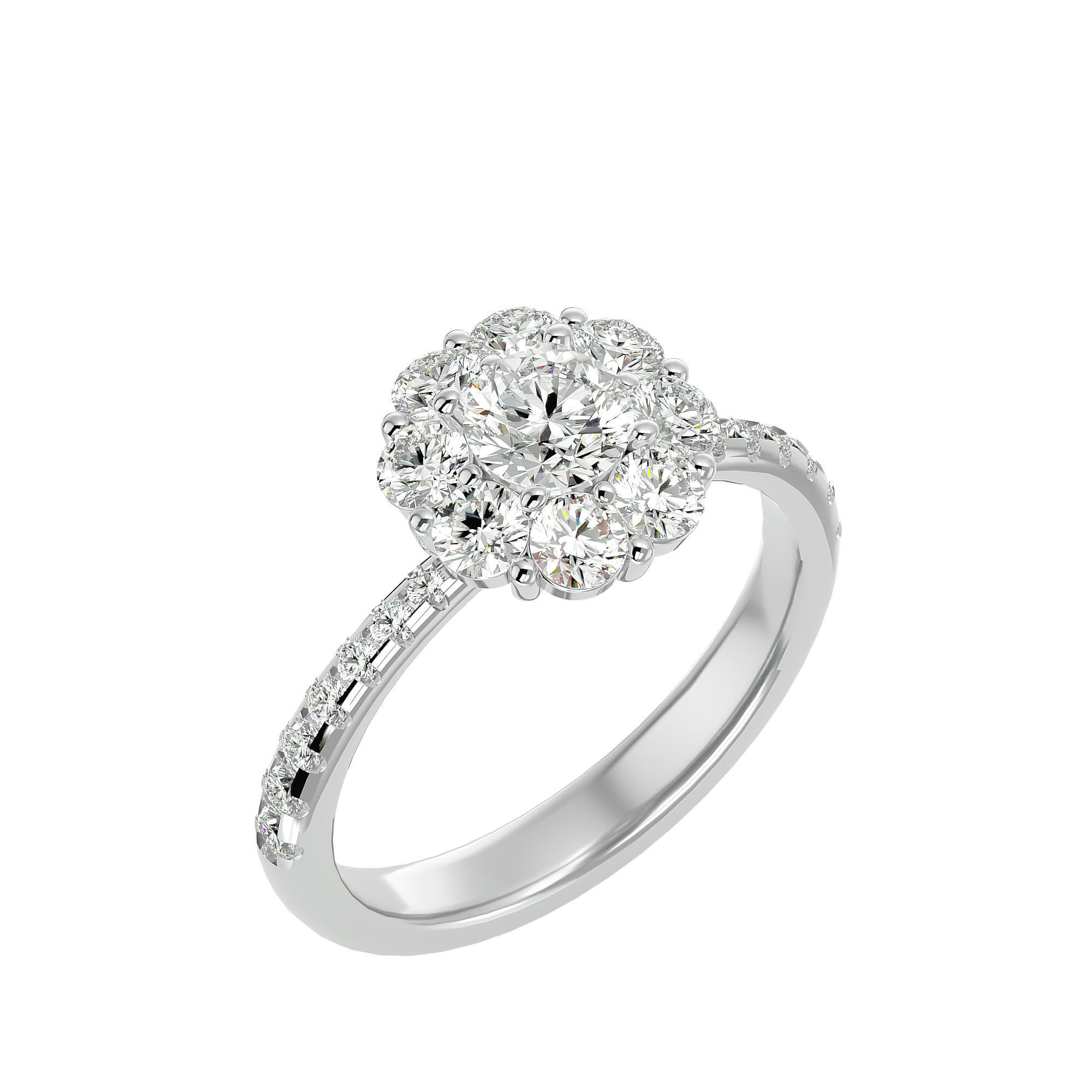 Round Halo solitaire wedding engagement ring with 360 view 3D print model_11