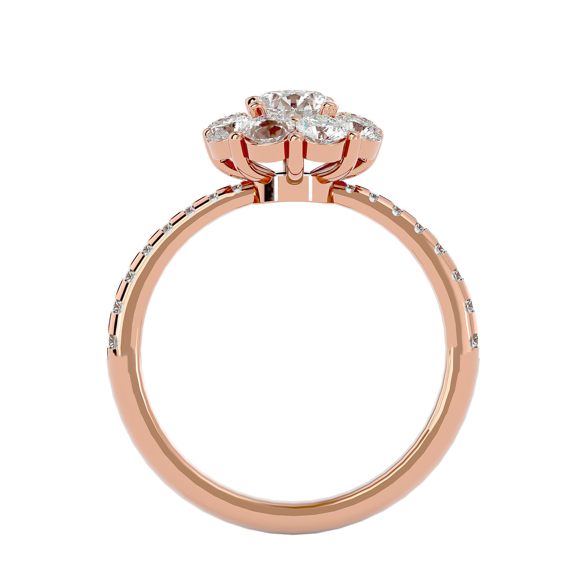 Round Halo solitaire wedding engagement ring with 360 view 3D print model_7