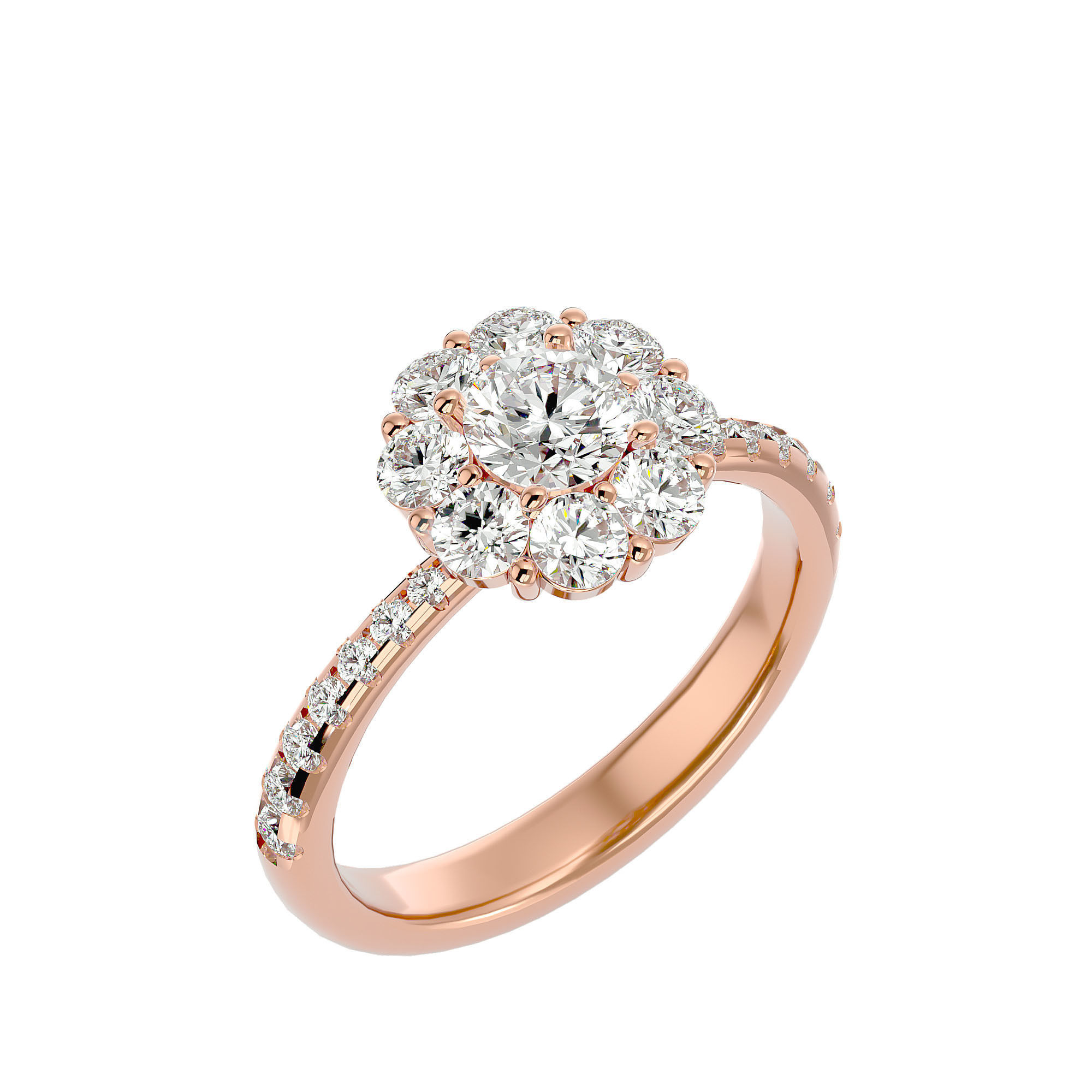 Round Halo solitaire wedding engagement ring with 360 view 3D print model_13