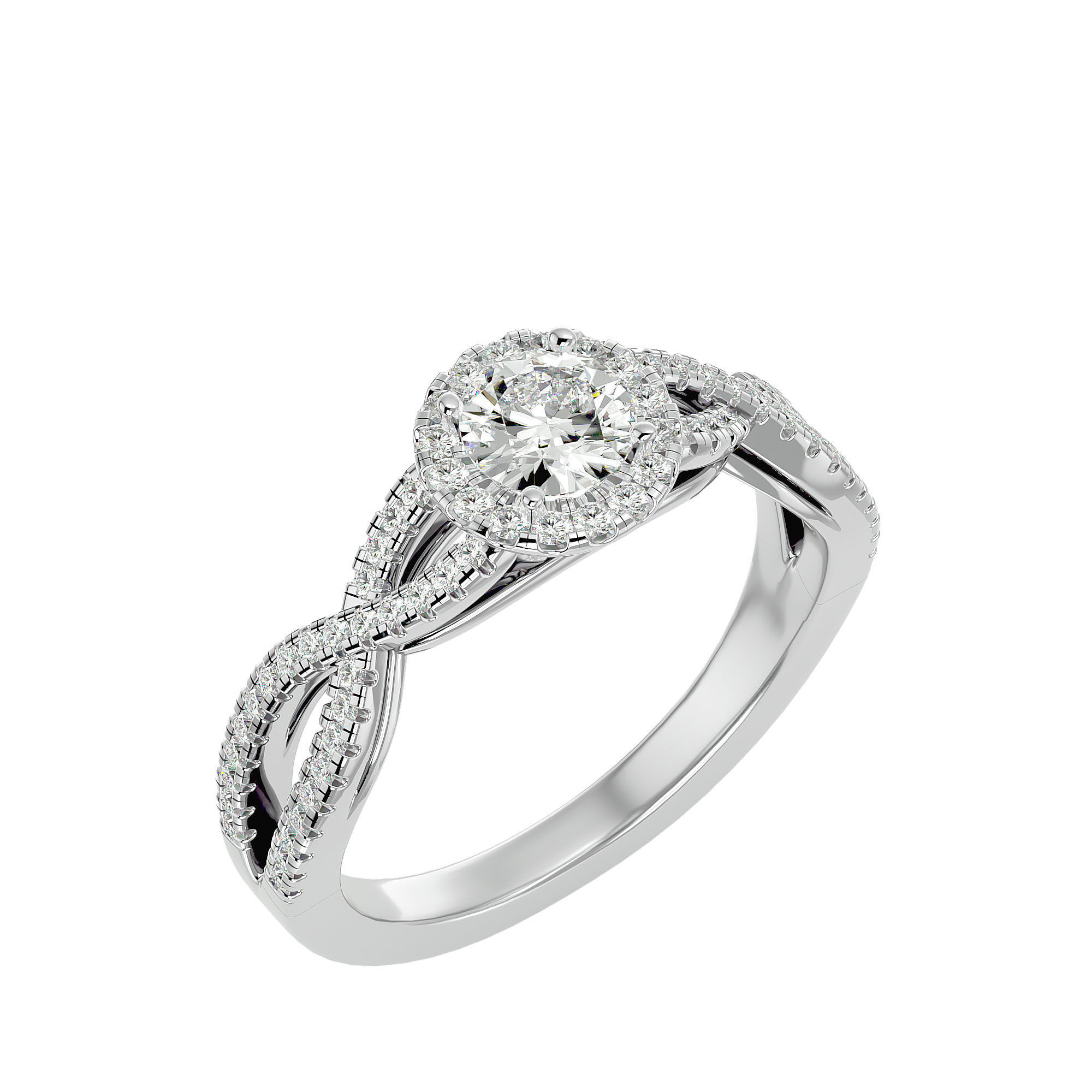 Round Halo solitaire wedding engagement ring with 360 view 3D print model_11