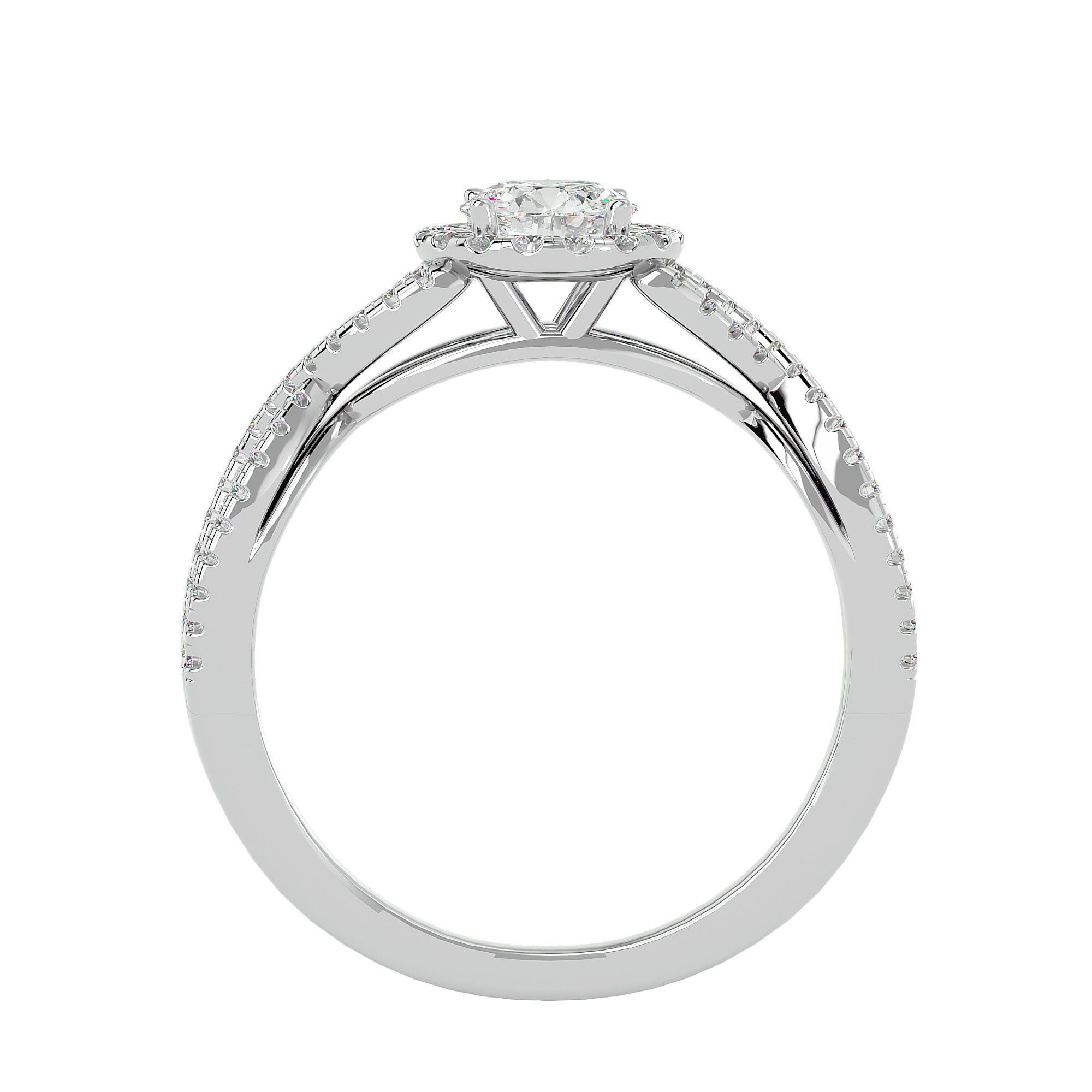Round Halo solitaire wedding engagement ring with 360 view 3D print model_5