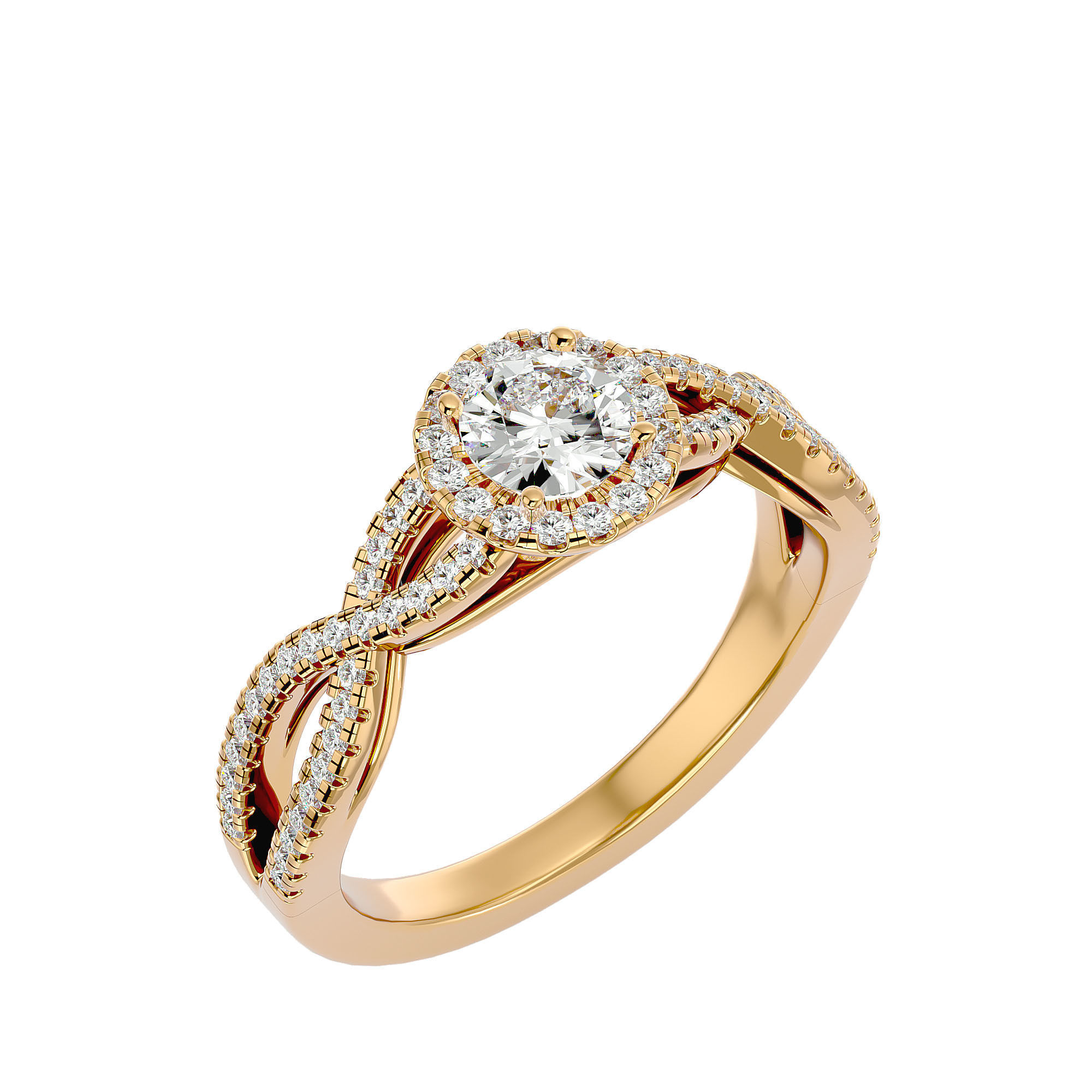 Round Halo solitaire wedding engagement ring with 360 view 3D print model_12