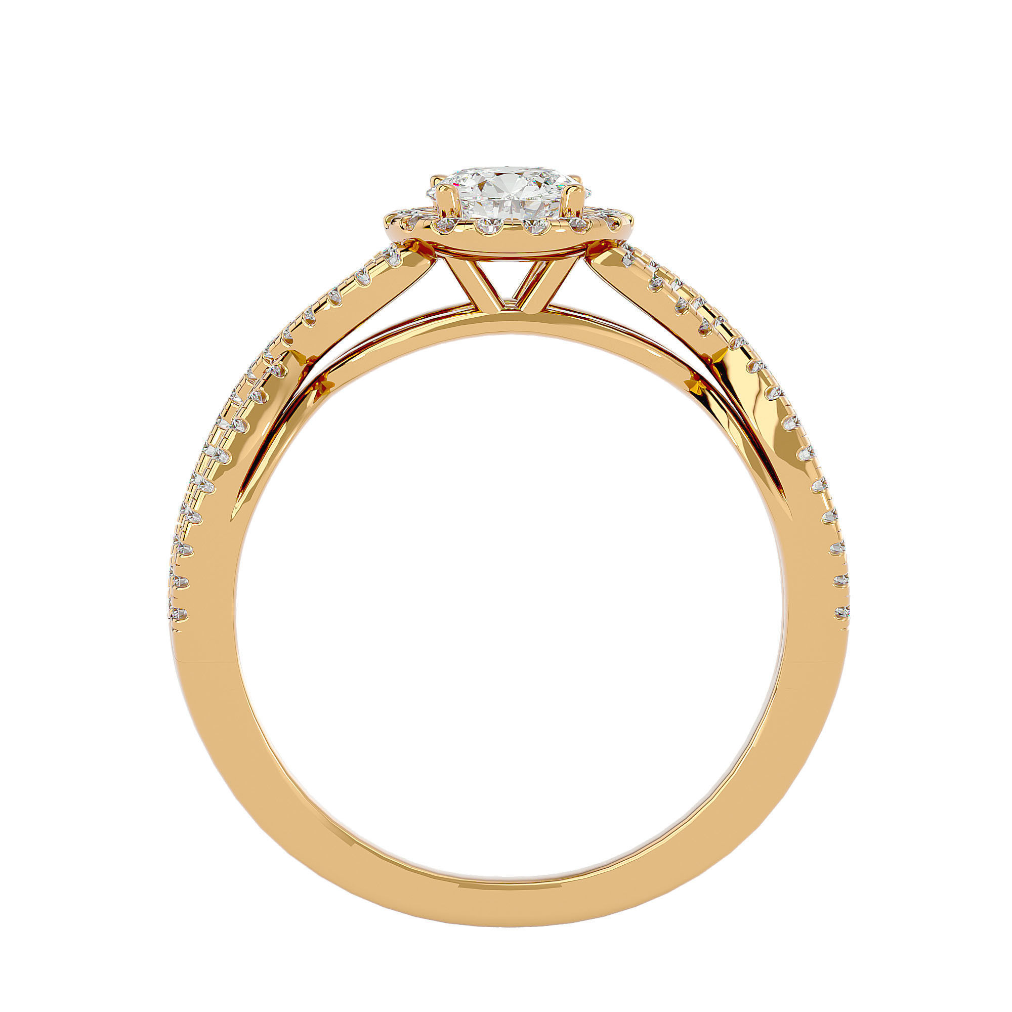 Round Halo solitaire wedding engagement ring with 360 view 3D print model_6
