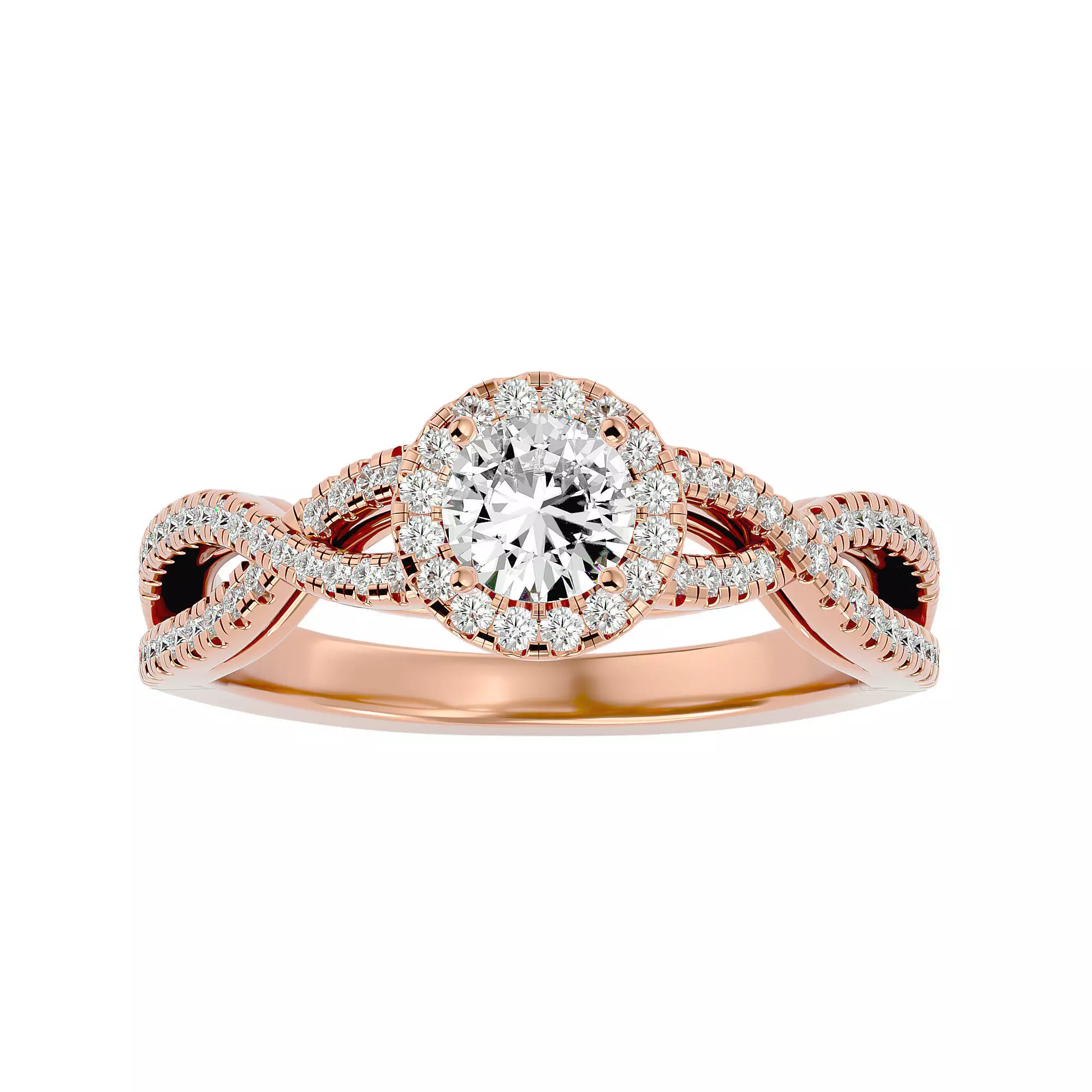 Round Halo solitaire wedding engagement ring with 360 view 3D print model_0