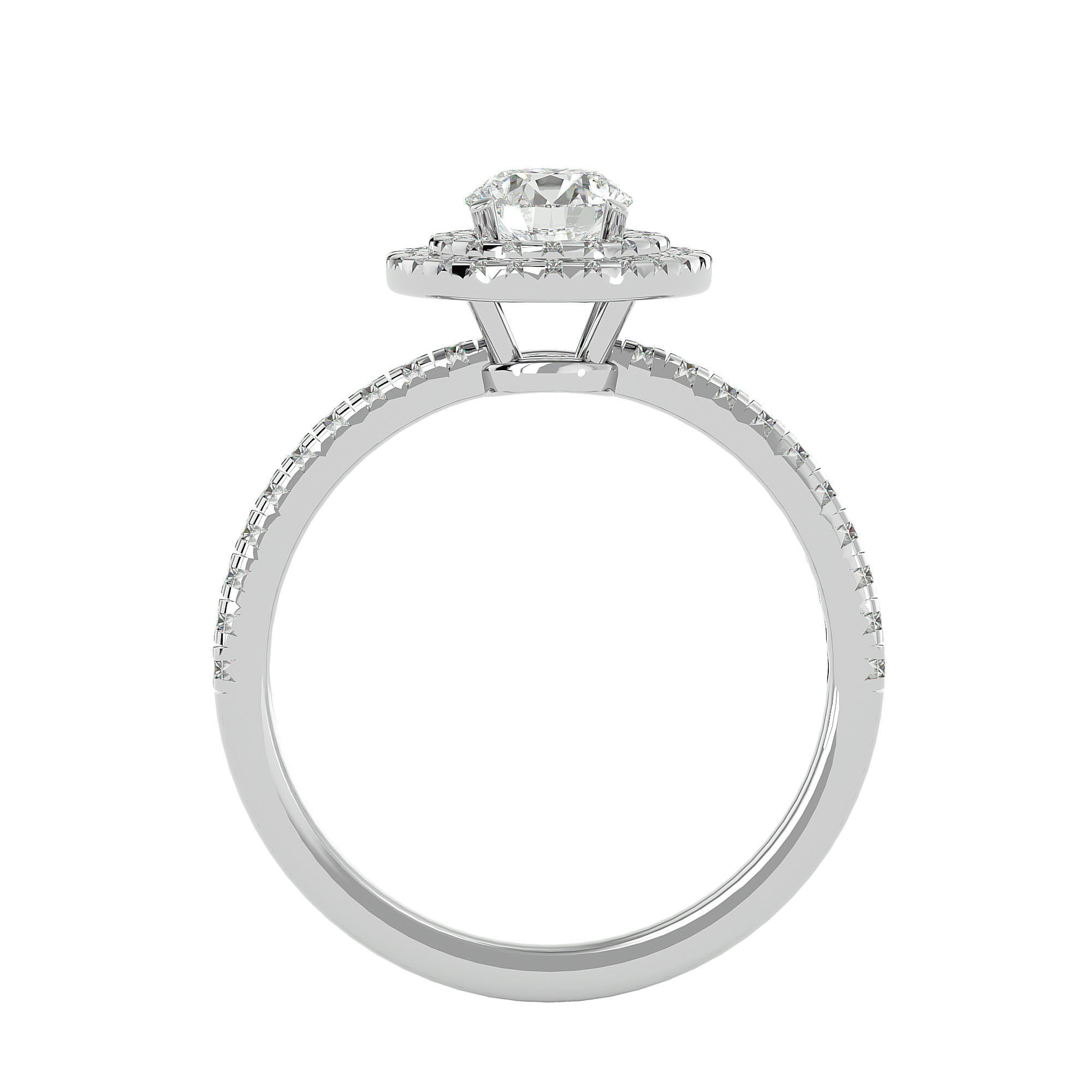 Round Halo solitaire wedding engagement ring with 360 view 3D print model_5