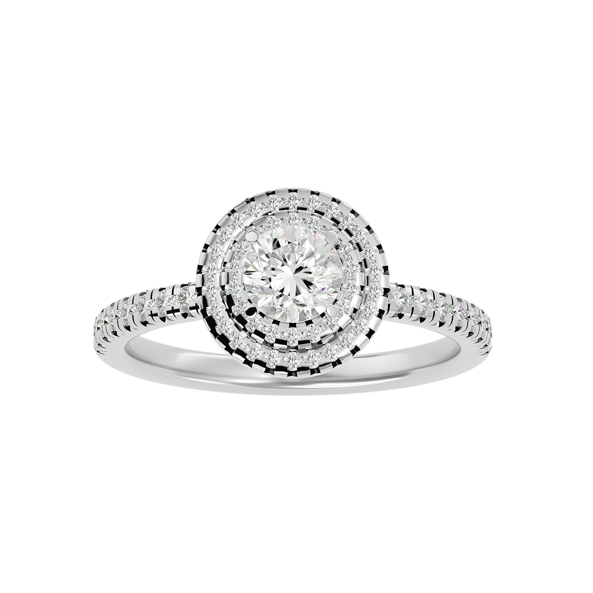 Round Halo solitaire wedding engagement ring with 360 view 3D print model_3