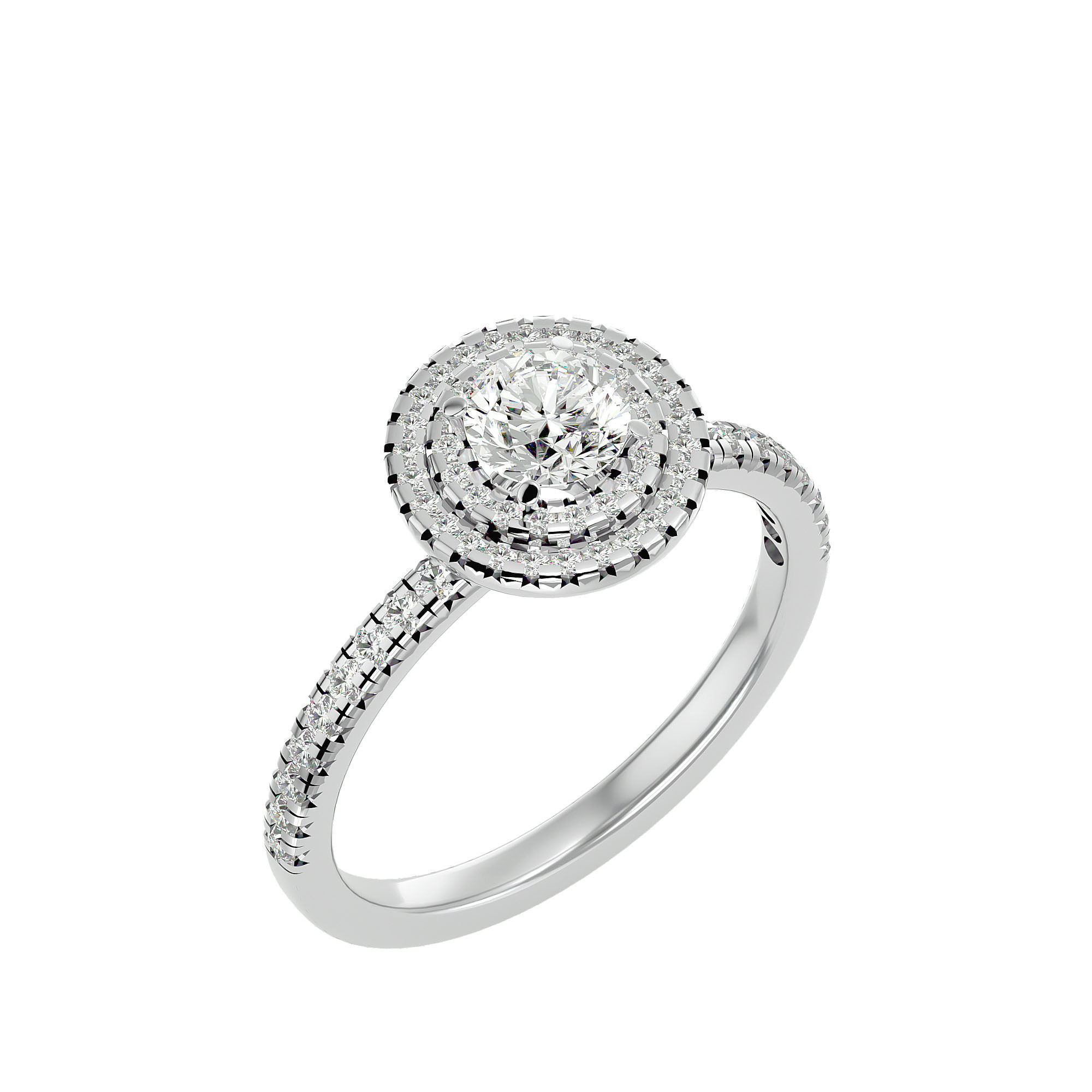 Round Halo solitaire wedding engagement ring with 360 view 3D print model_11