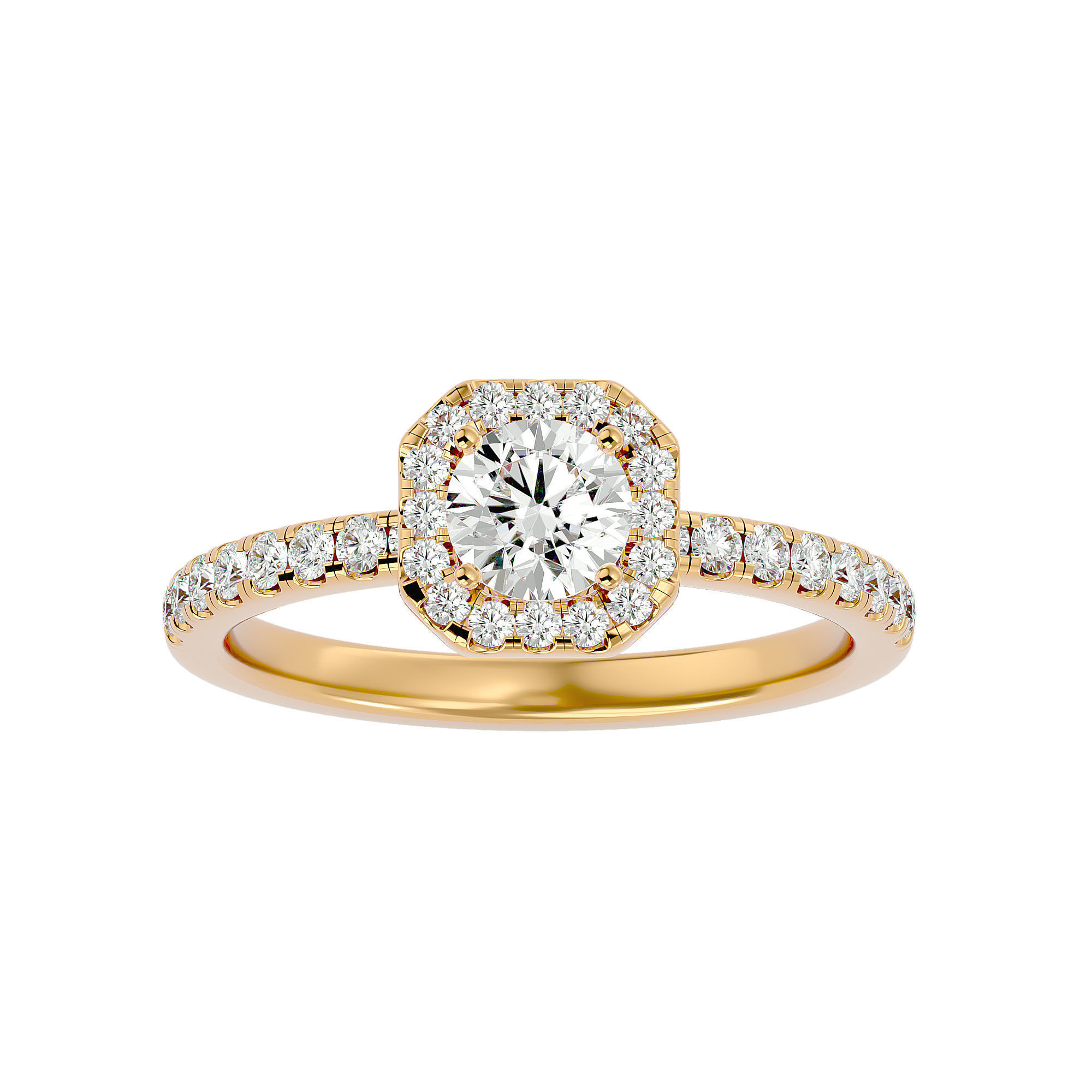 Round Halo solitaire wedding engagement ring with 360 view 3D print model_2