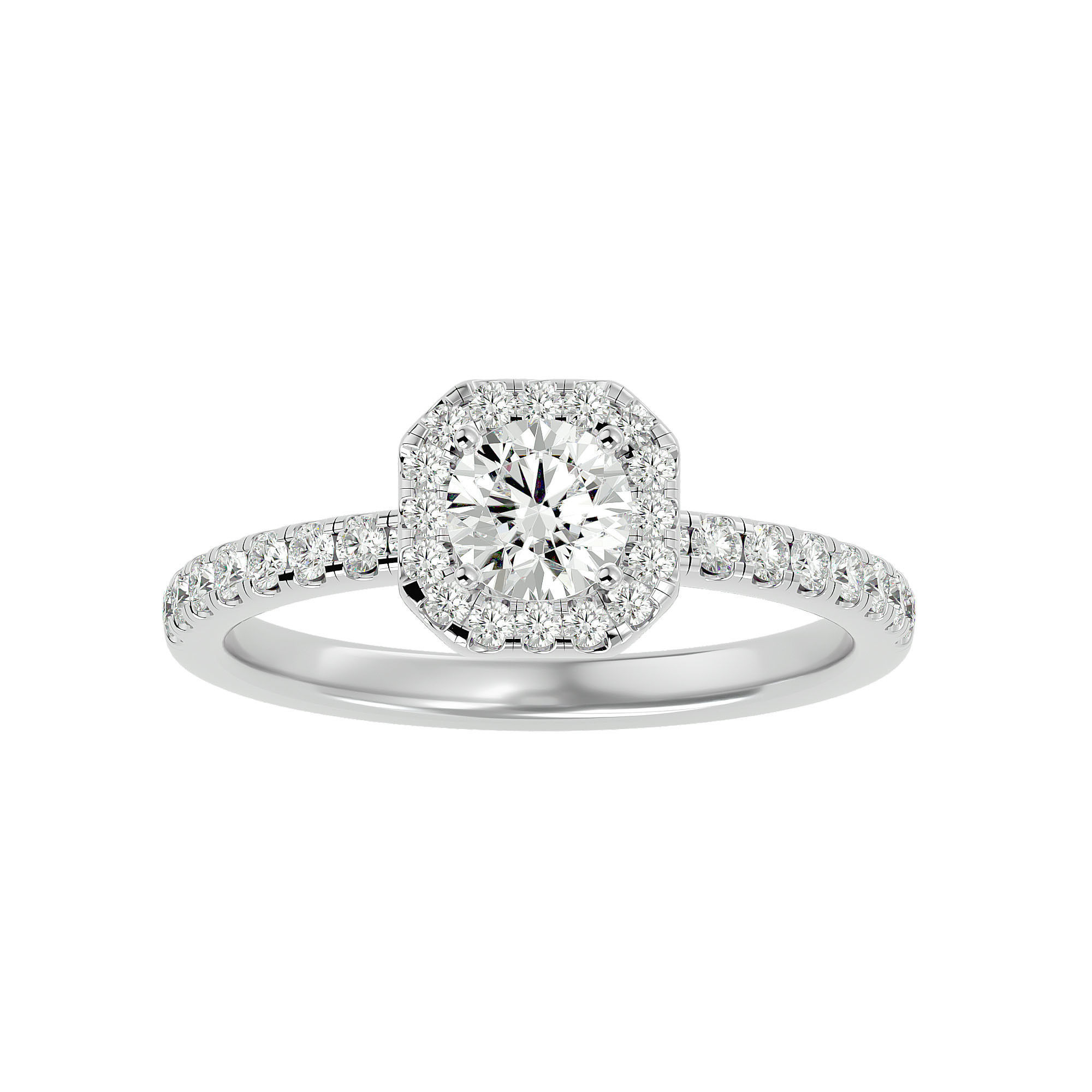 Round Halo solitaire wedding engagement ring with 360 view 3D print model_3