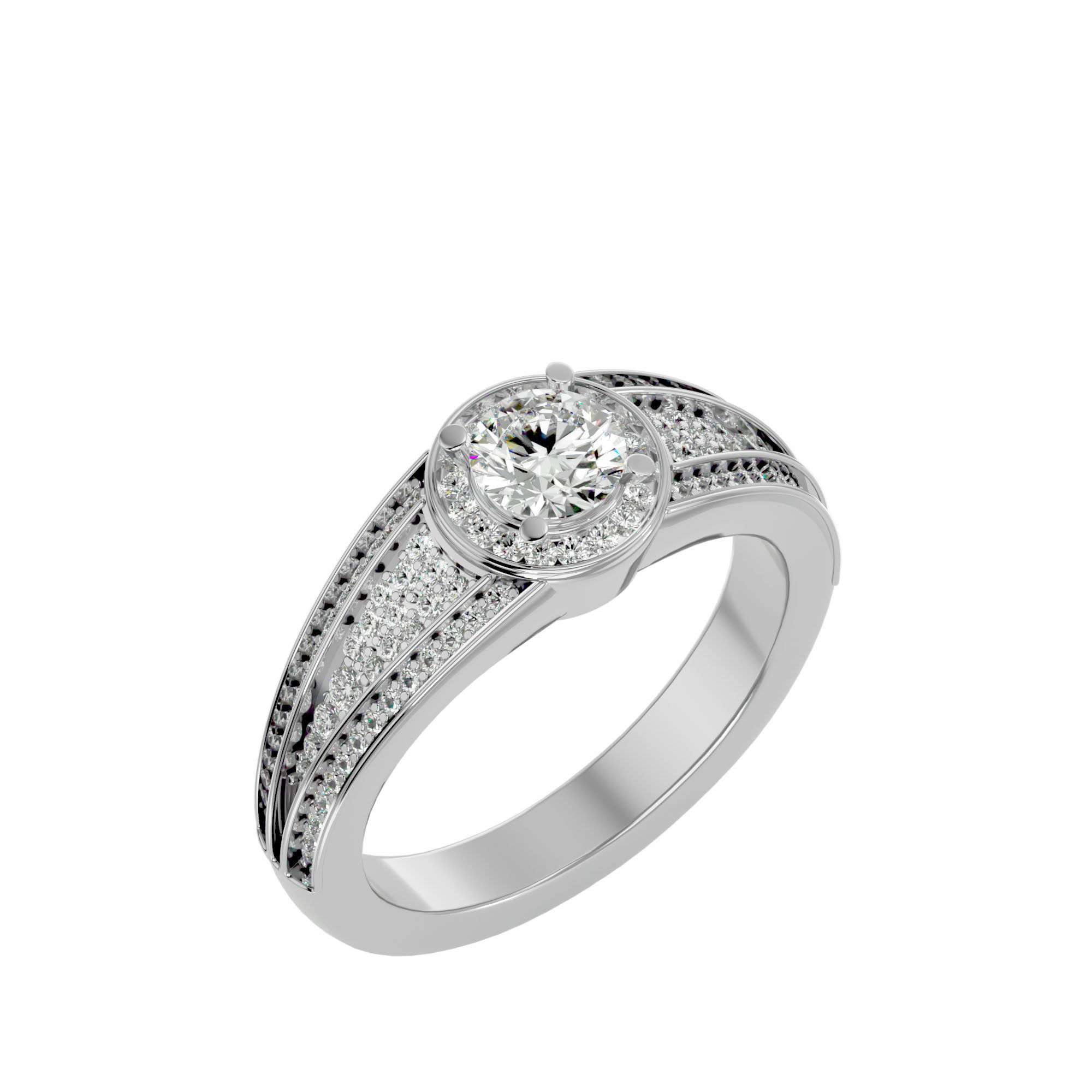 Round Halo solitaire wedding engagement ring with 360 view 3D print model_11